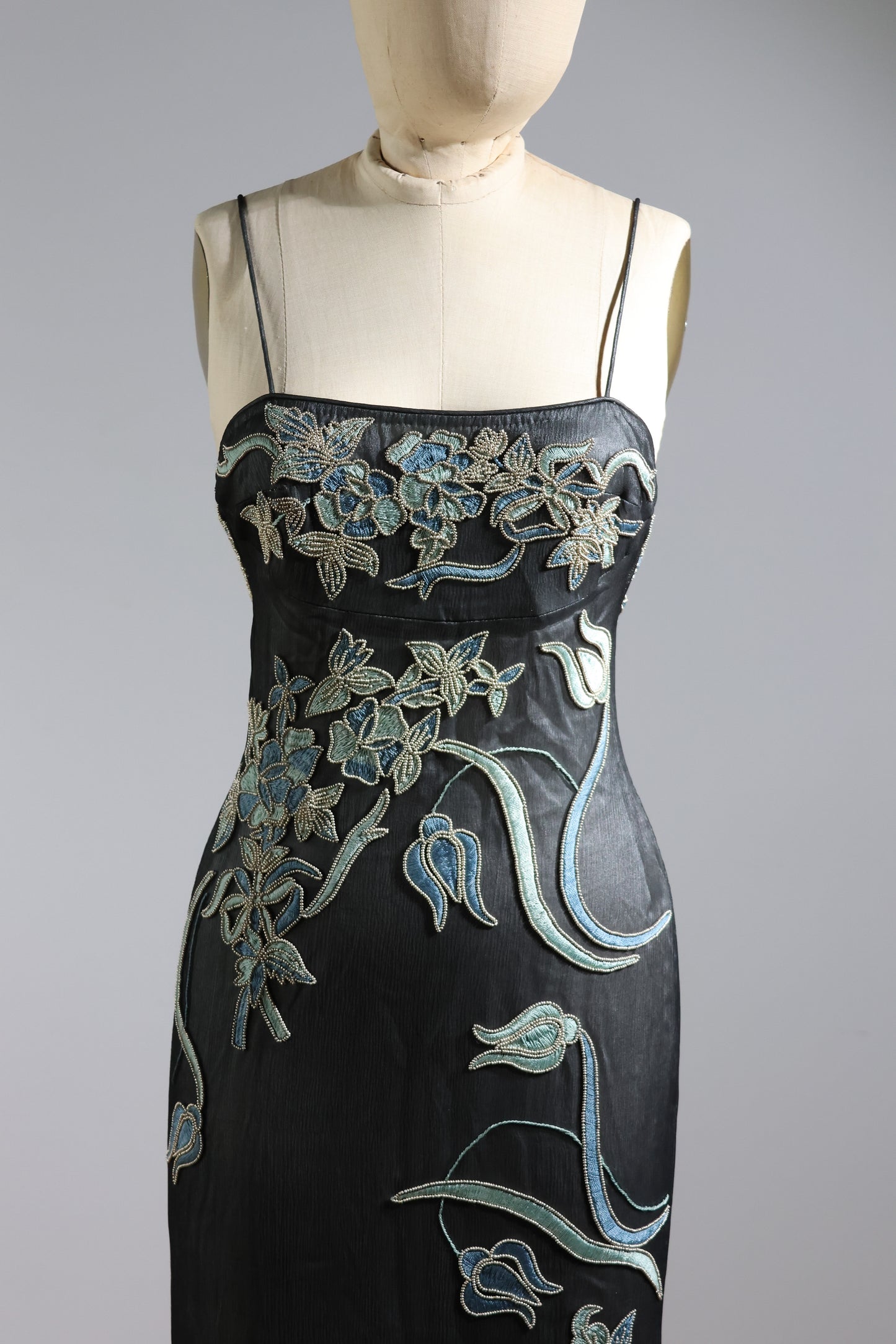 Eavis & Brown Beaded Dress 97 - Black / Blue Embroidered