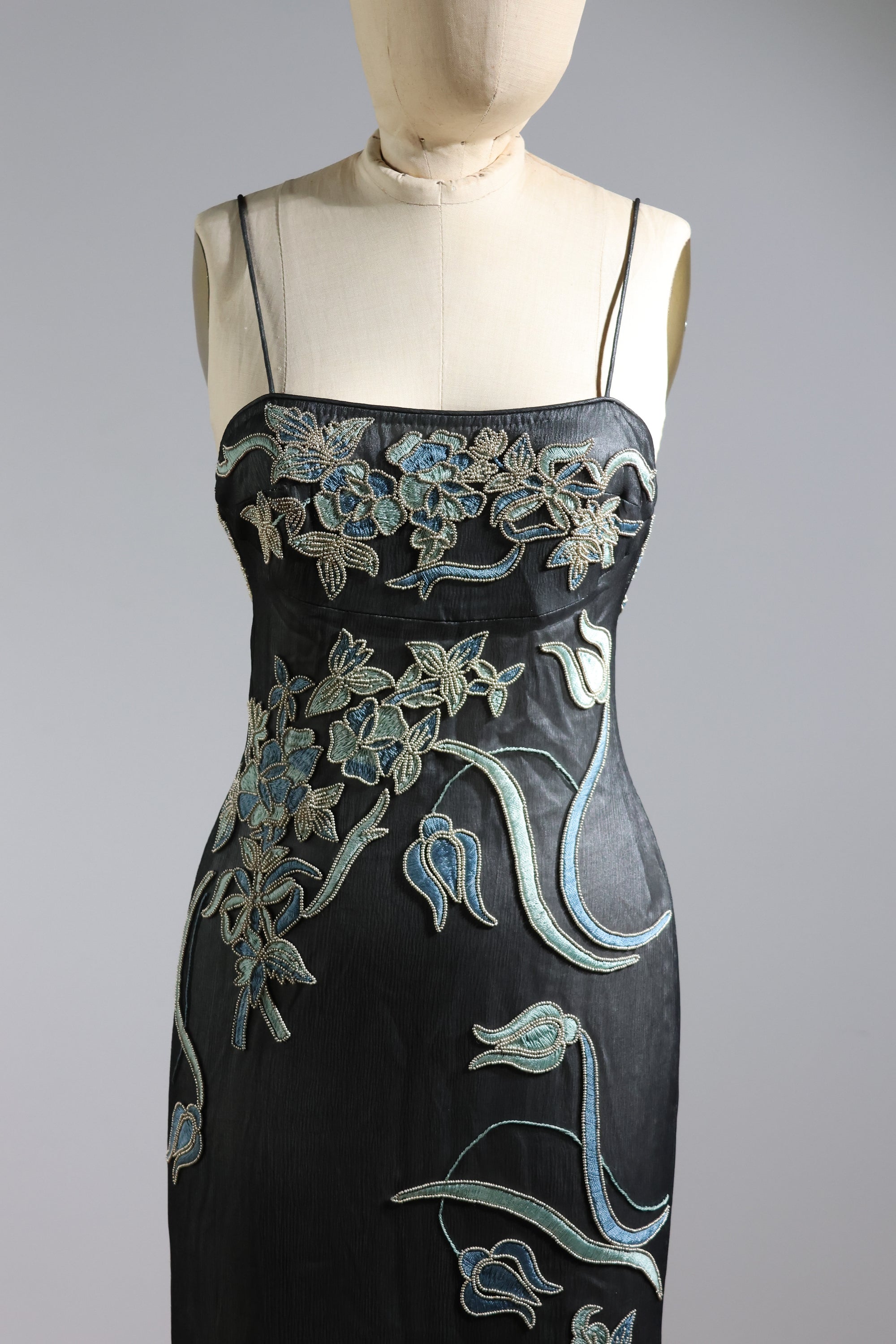 LES HABITUDES Beaded Dress 97 — Black / Blue Embroidery