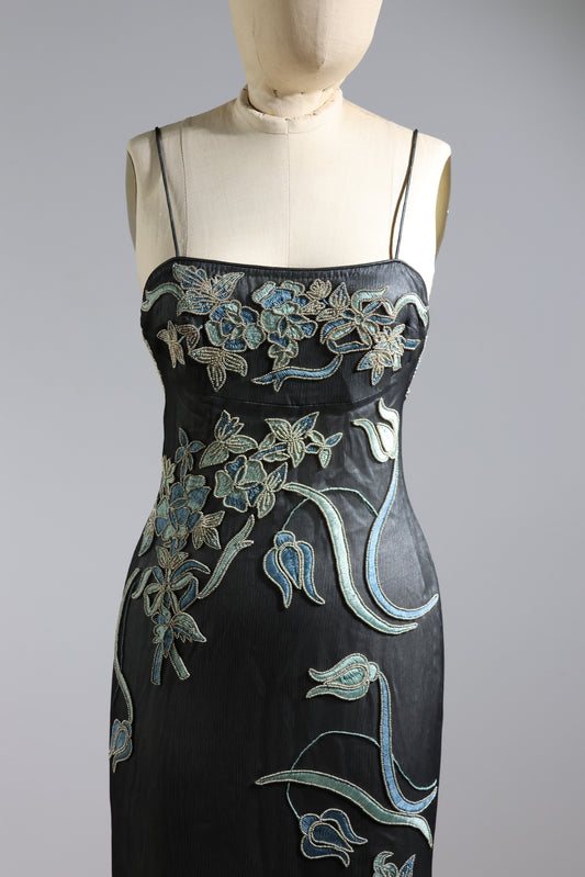 Eavis & Brown Beaded Dress 97 - Black / Blue Embroidered