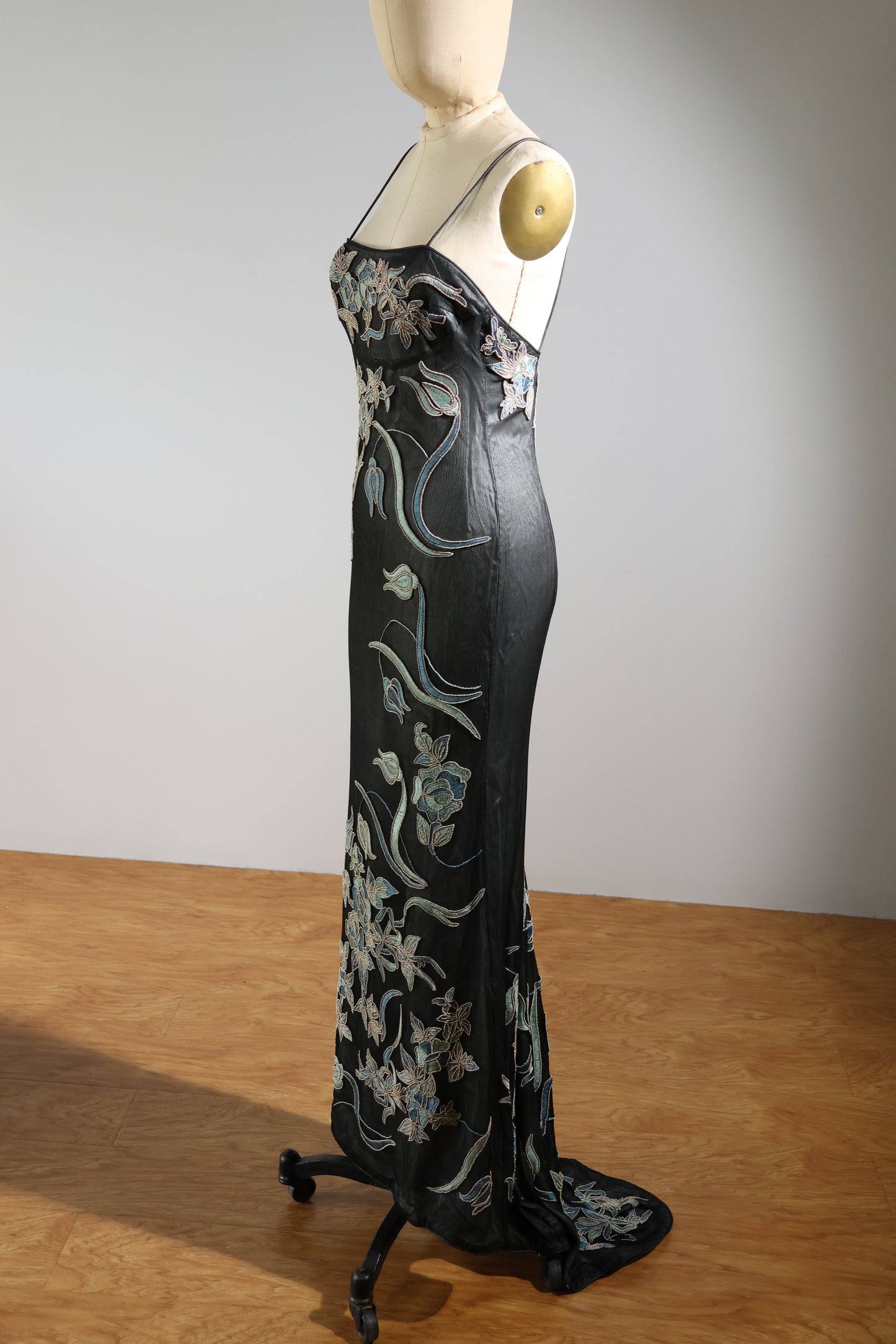 Eavis & Brown Beaded Dress 97 - Black / Blue Embroidered