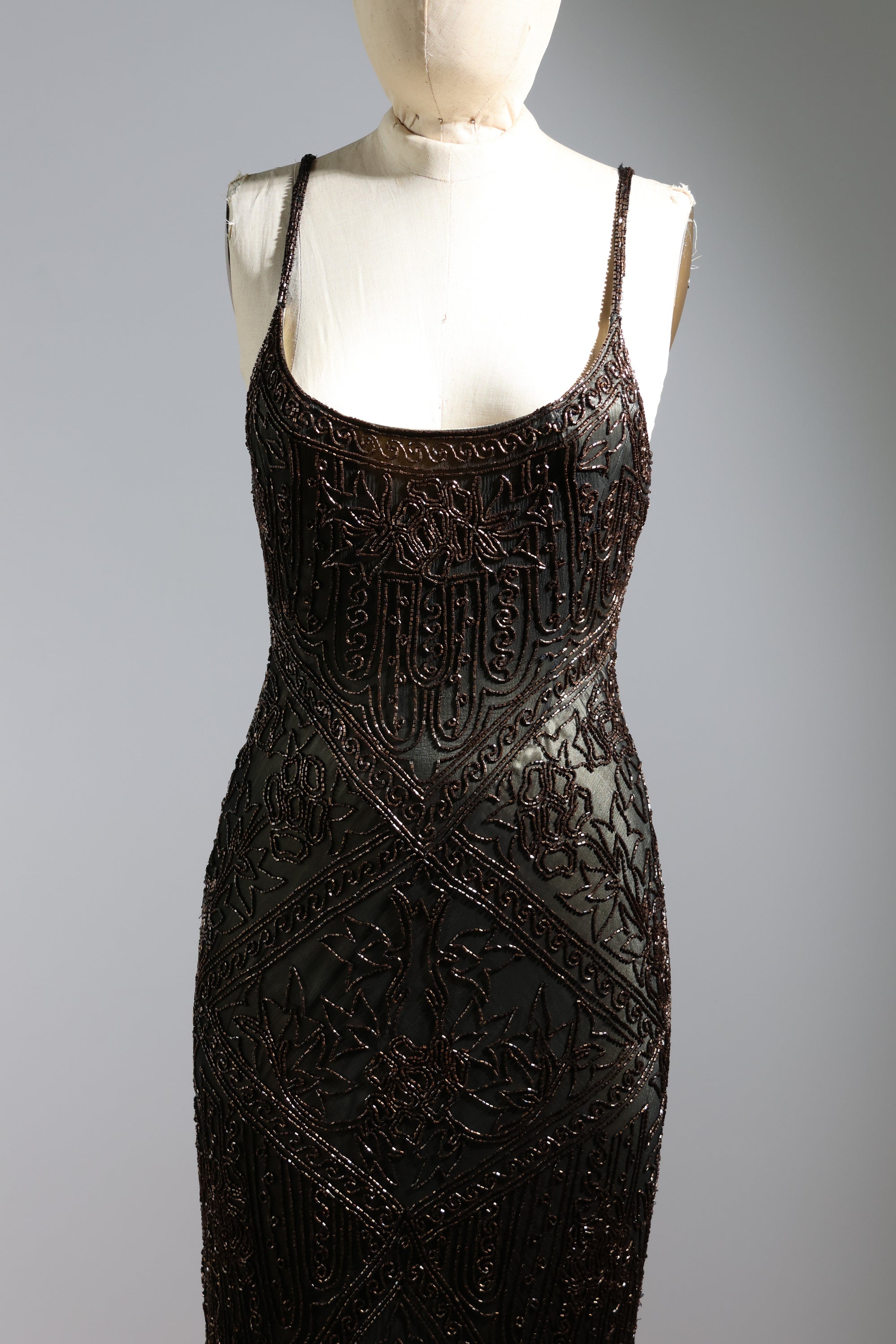 LES HABITUDES Trellis Long Dress 71 — Black / Bronze / Gold