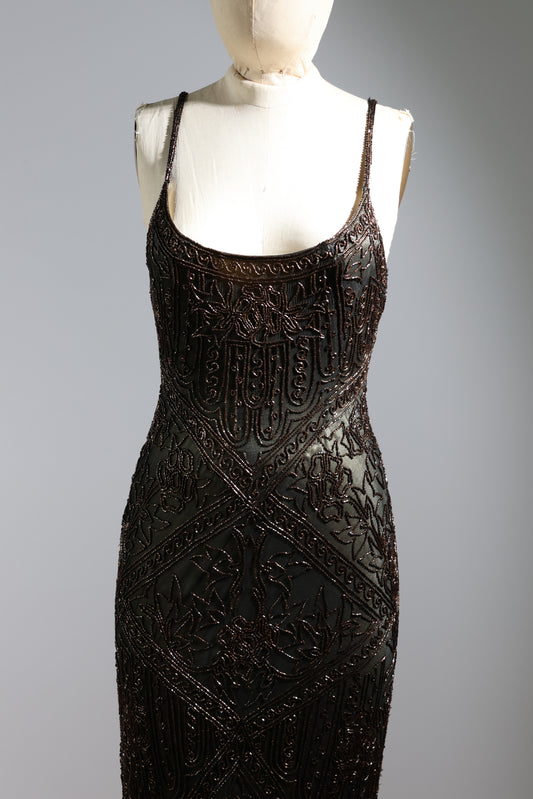 Eavis & Brown Trellis Long Dress 71 - Black / Bronze / Gold