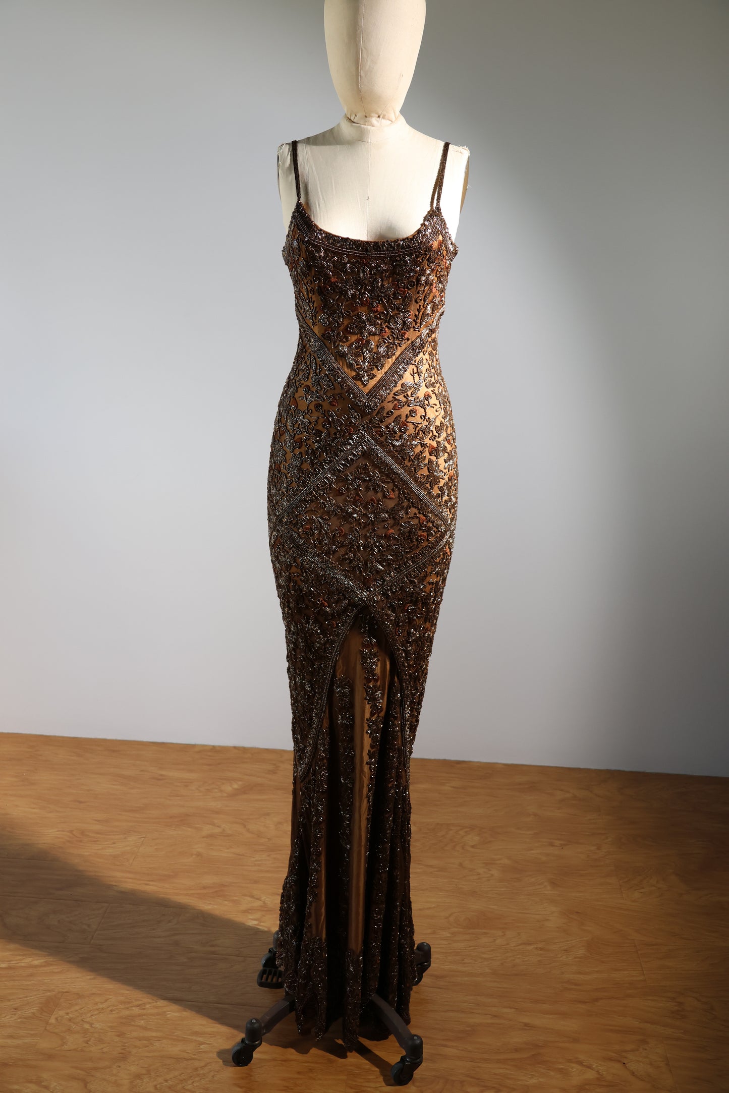 Les Habitudes Striped Beaded Dress 135 - Gold / Bronze