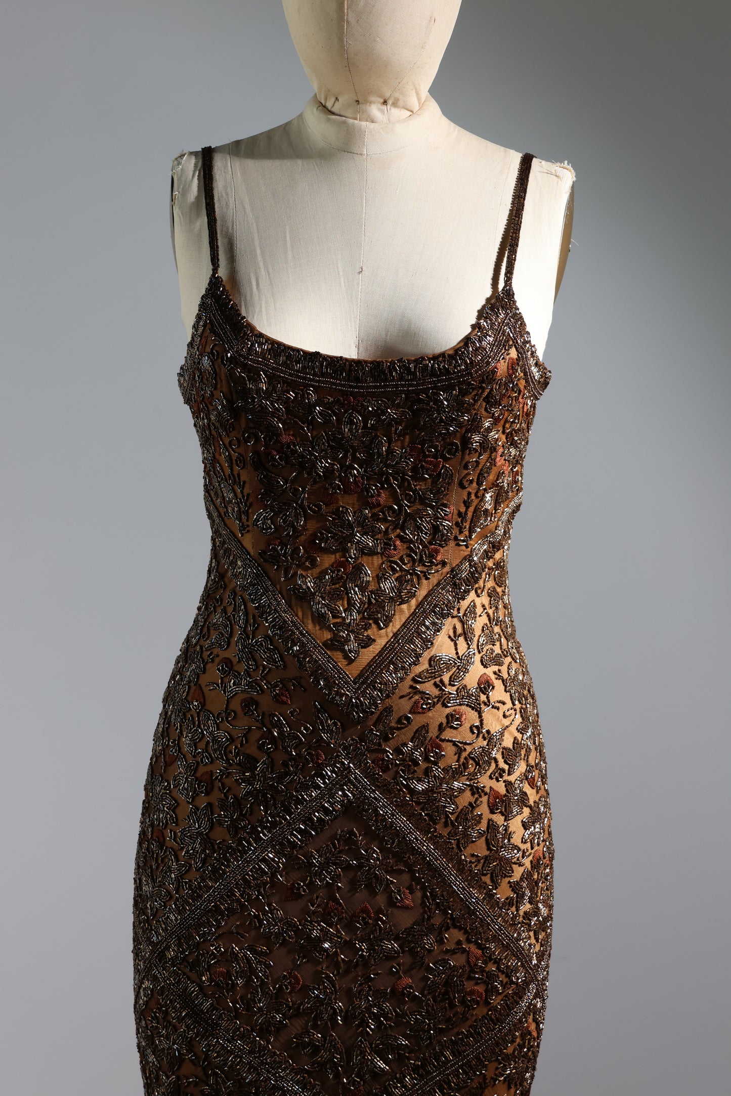 Les Habitudes Striped Beaded Dress 135 - Gold / Bronze