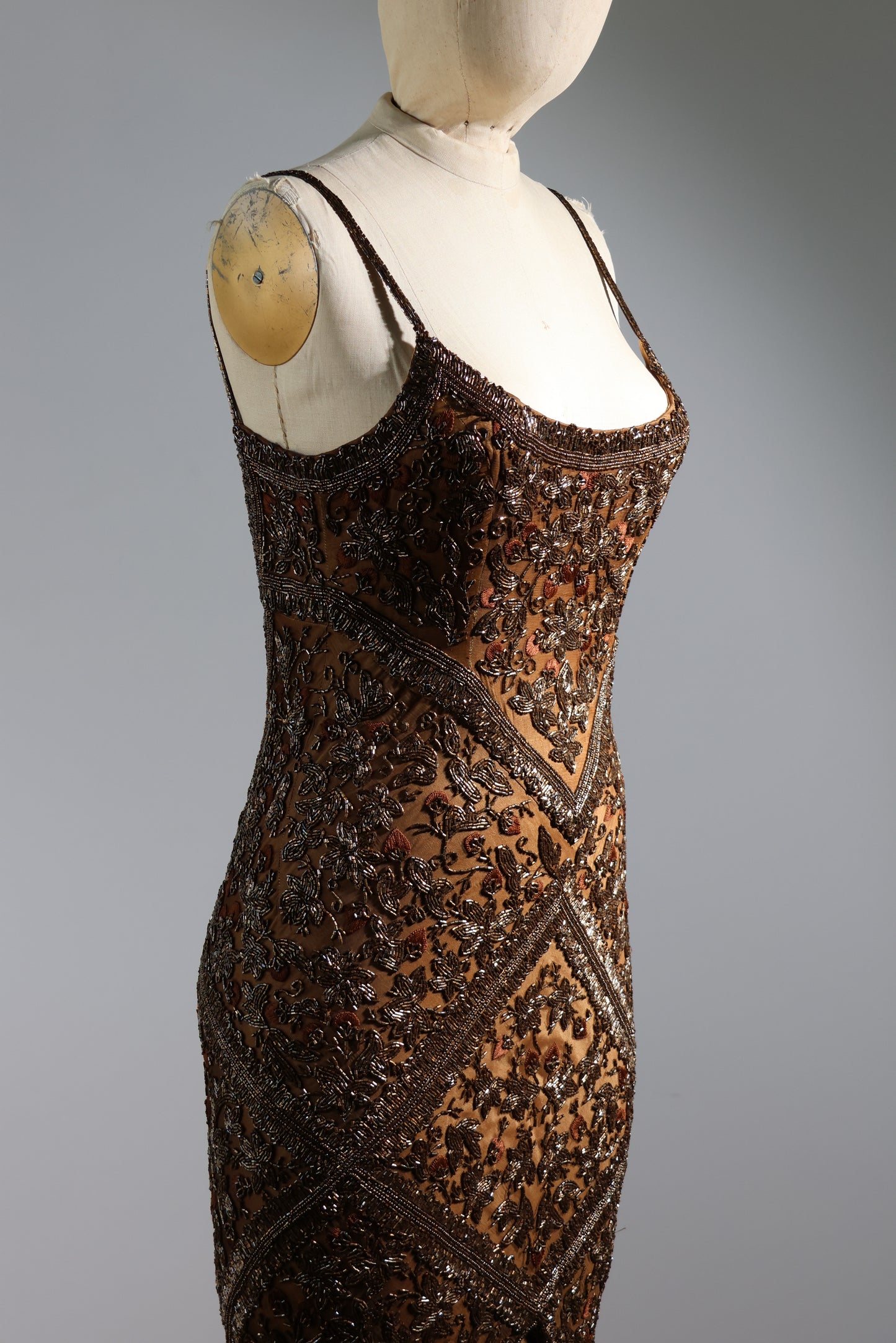 Les Habitudes Striped Beaded Dress 135 - Gold / Bronze