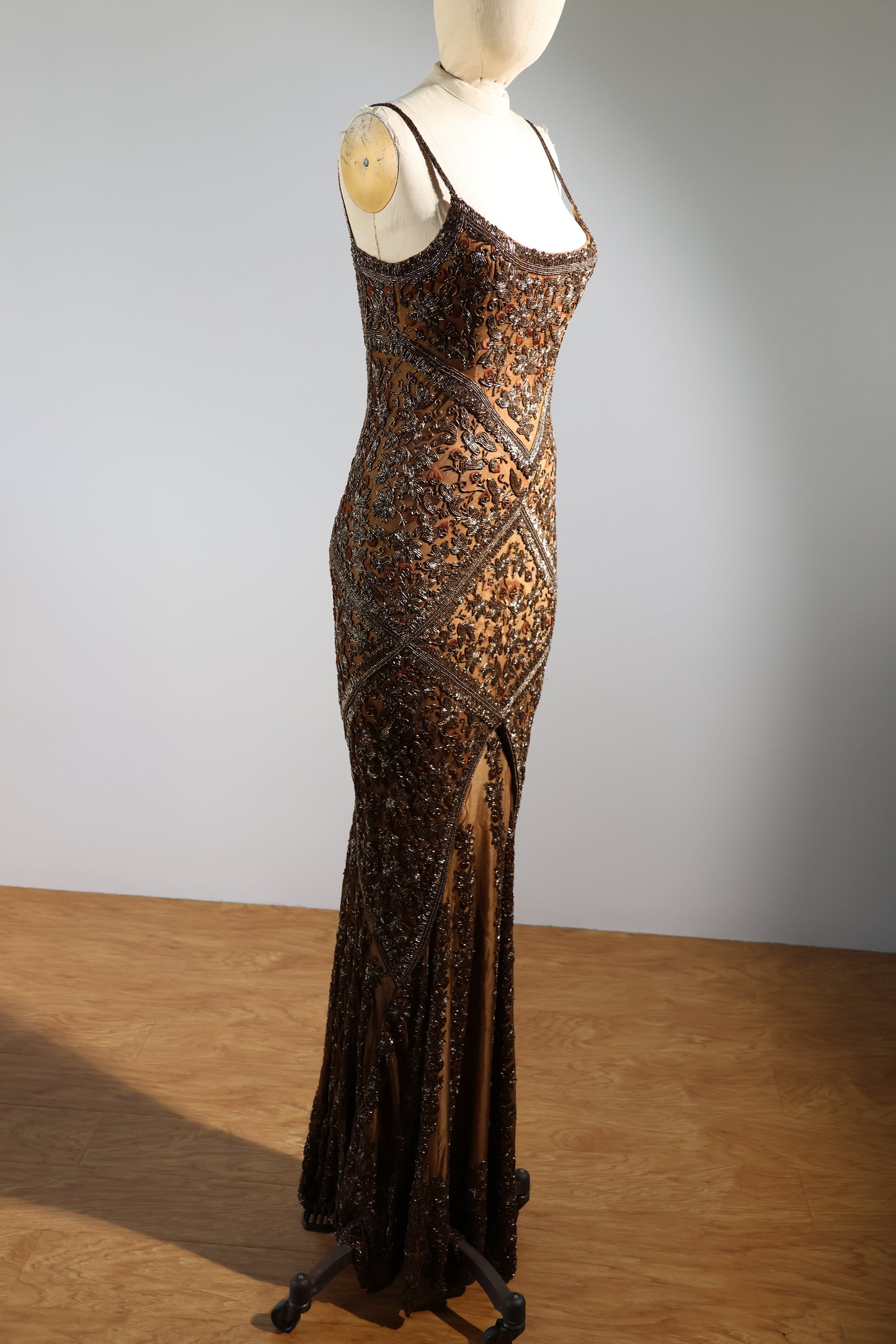 Les Habitudes Striped Beaded Dress 135 - Gold / Bronze