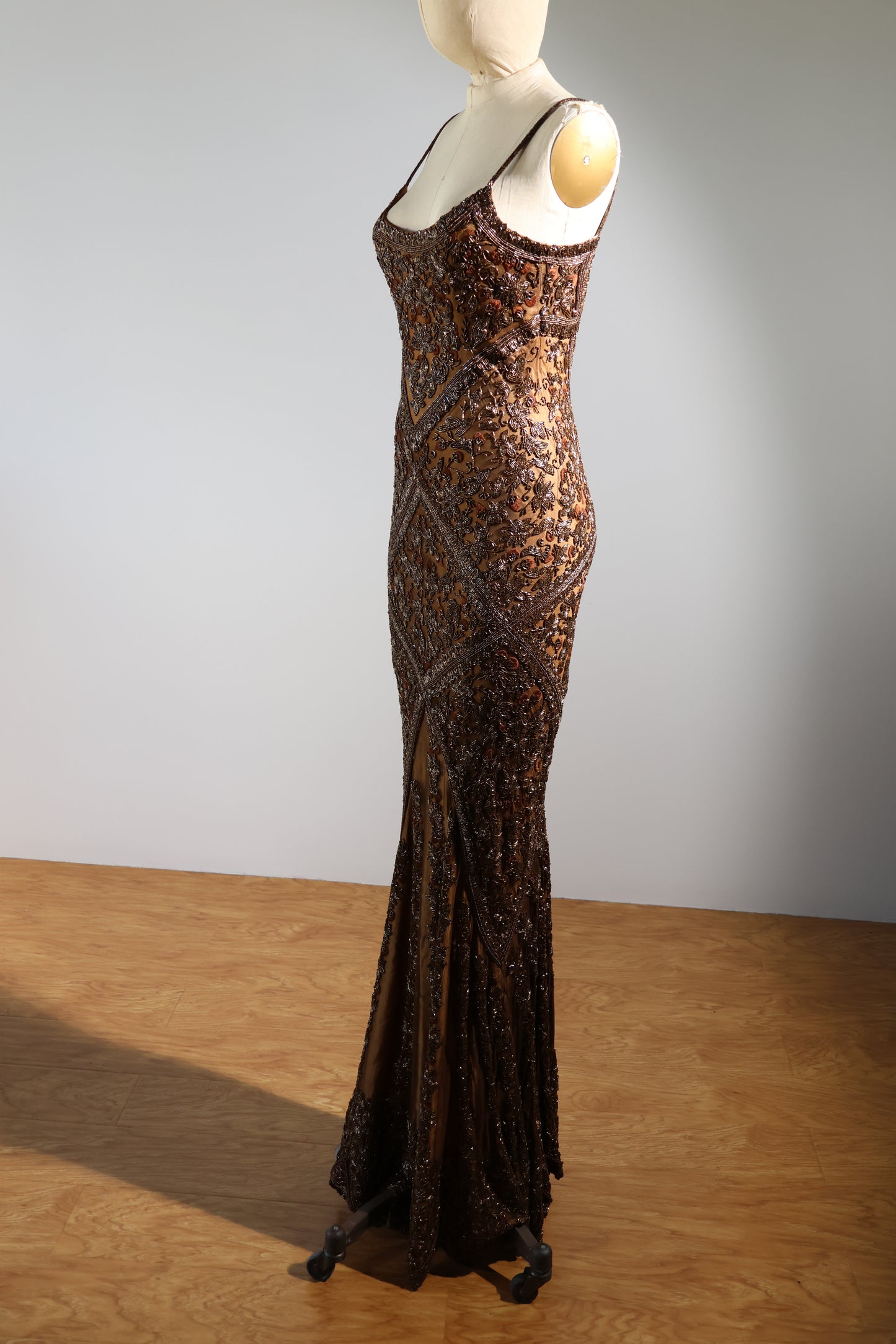 Les Habitudes Striped Beaded Dress 135 - Gold / Bronze