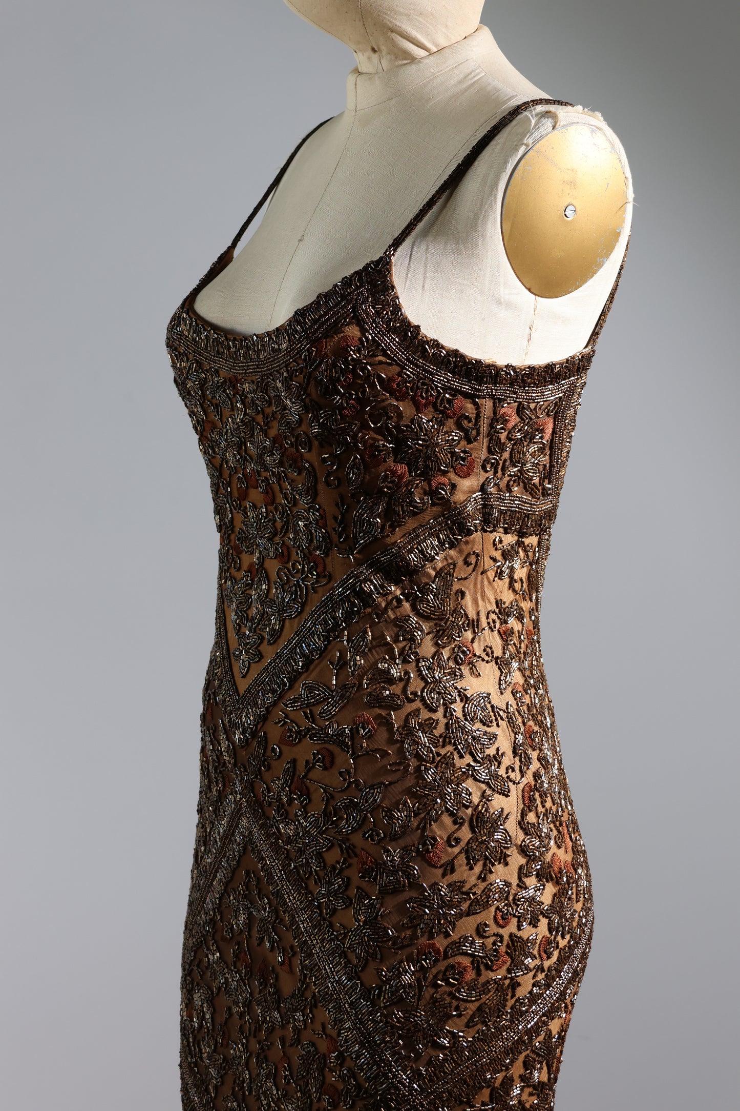 Les Habitudes Striped Beaded Dress 135 - Gold / Bronze