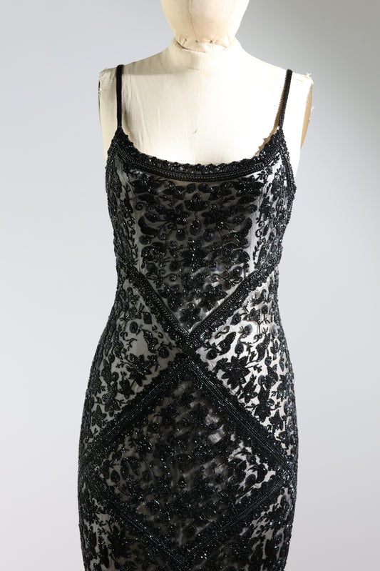 Les Habitudes Striped Beaded Dress 135 - Black / Ivory