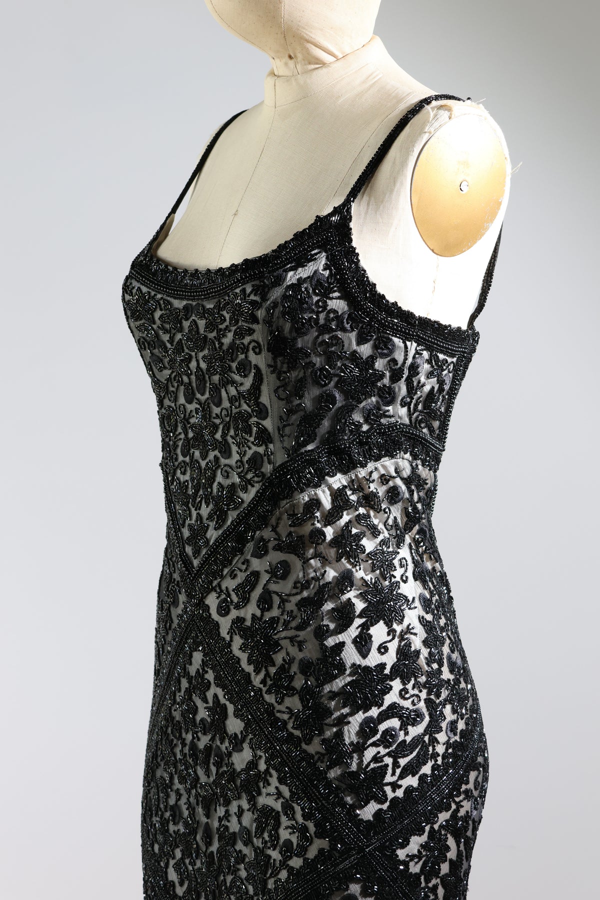 LES HABITUDES Striped Beaded Dress 135 — Black / Ivory