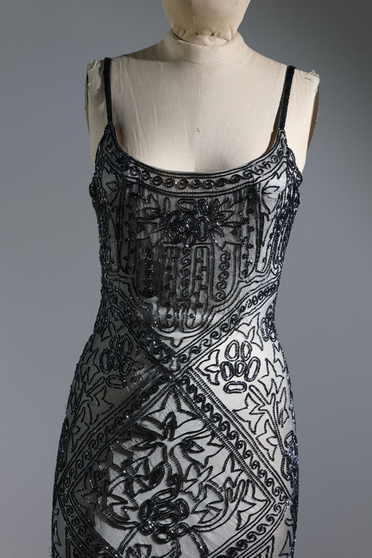 Les Habitudes Trellis Gown 171 - Blue Grey / Pale Pink