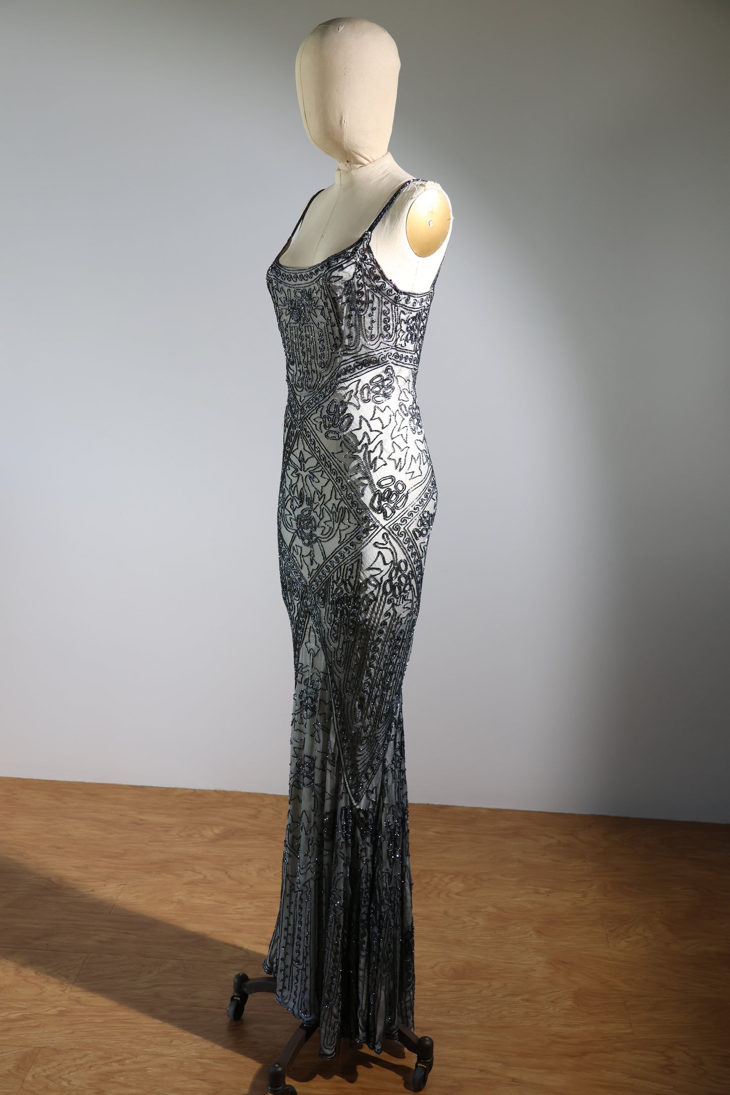 Les Habitudes Trellis Gown 171 - Blue Grey / Pale Pink