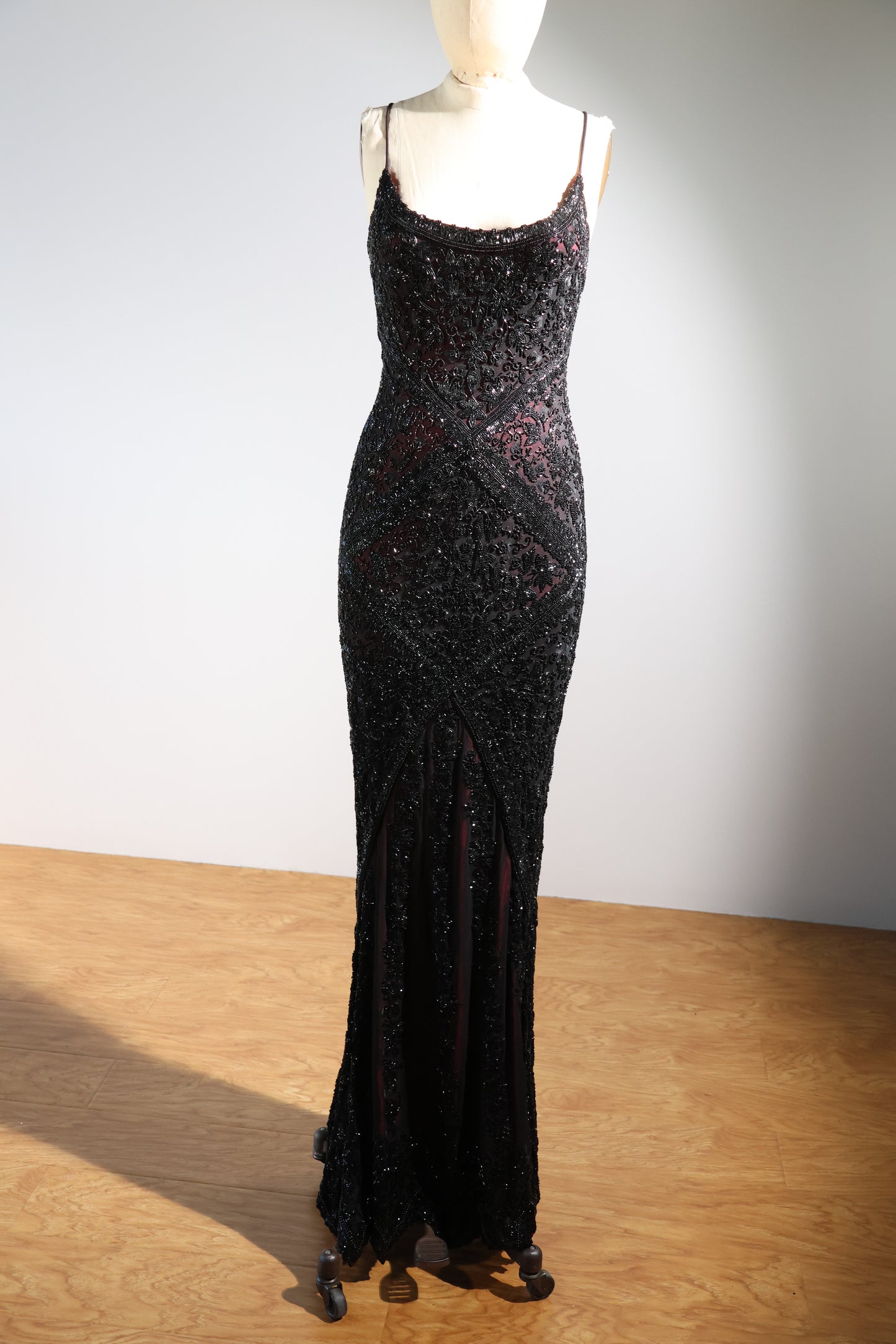 Eavis & Brown Striped Beaded Long Dress 99 - Black / Burgundy
