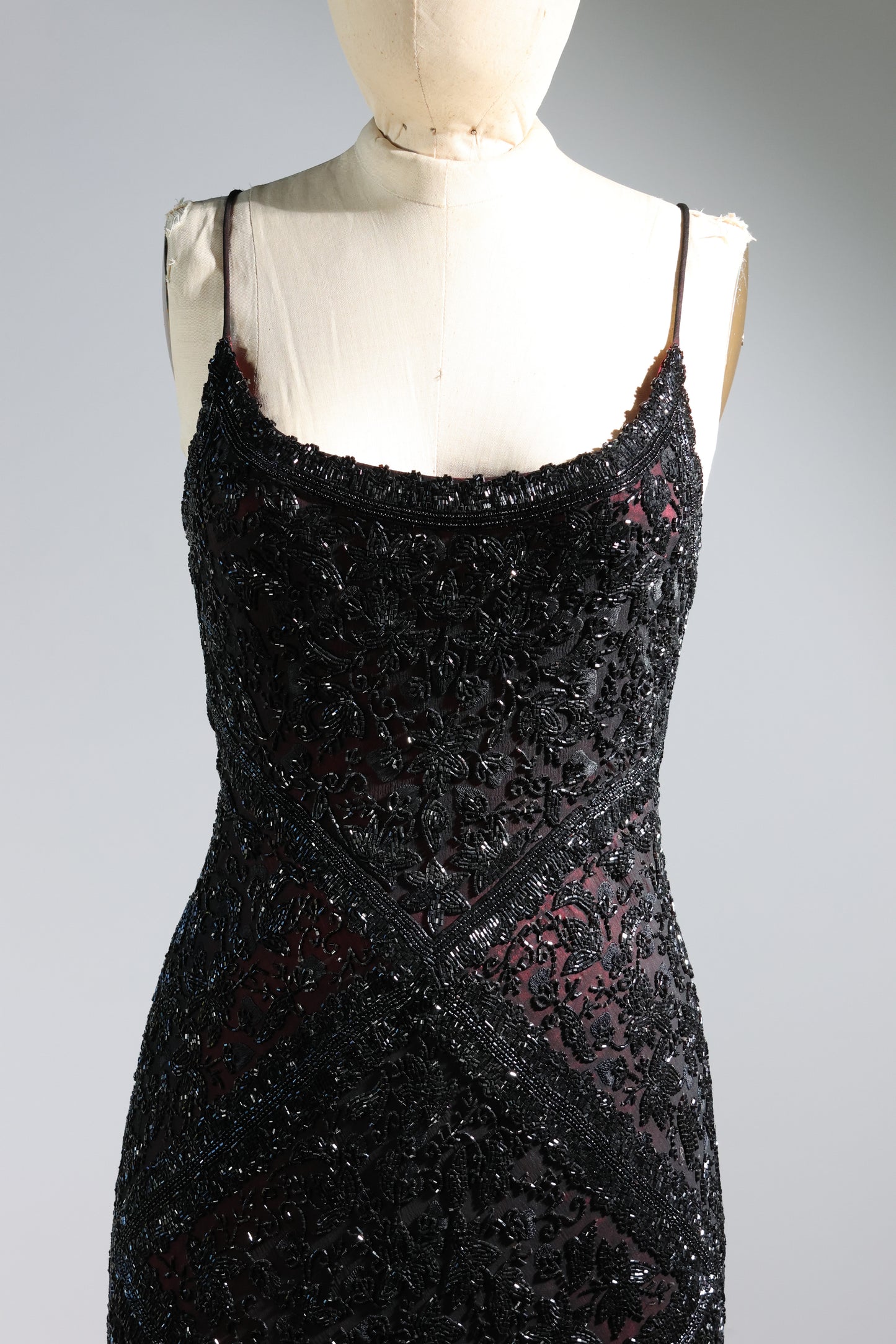 Eavis & Brown Striped Beaded Long Dress 99 - Black / Burgundy