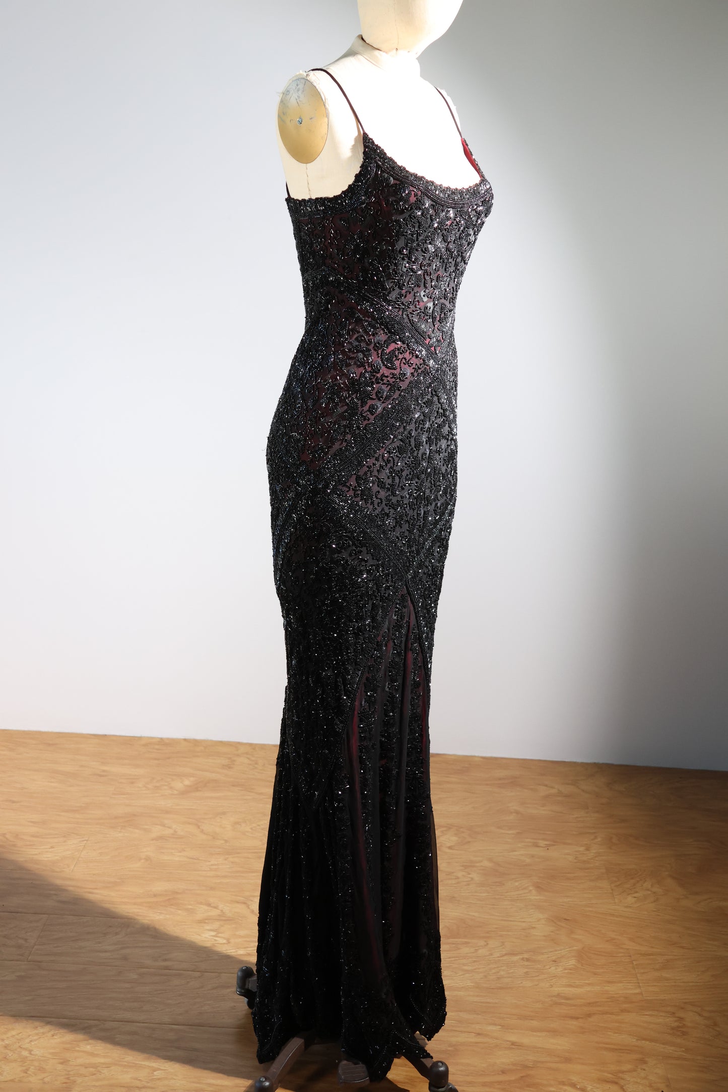 Eavis & Brown Striped Beaded Long Dress 99 - Black / Burgundy