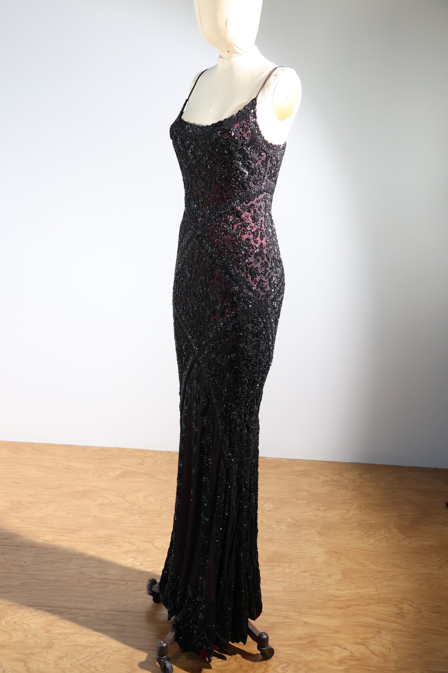 Eavis & Brown Striped Beaded Long Dress 99 - Black / Burgundy