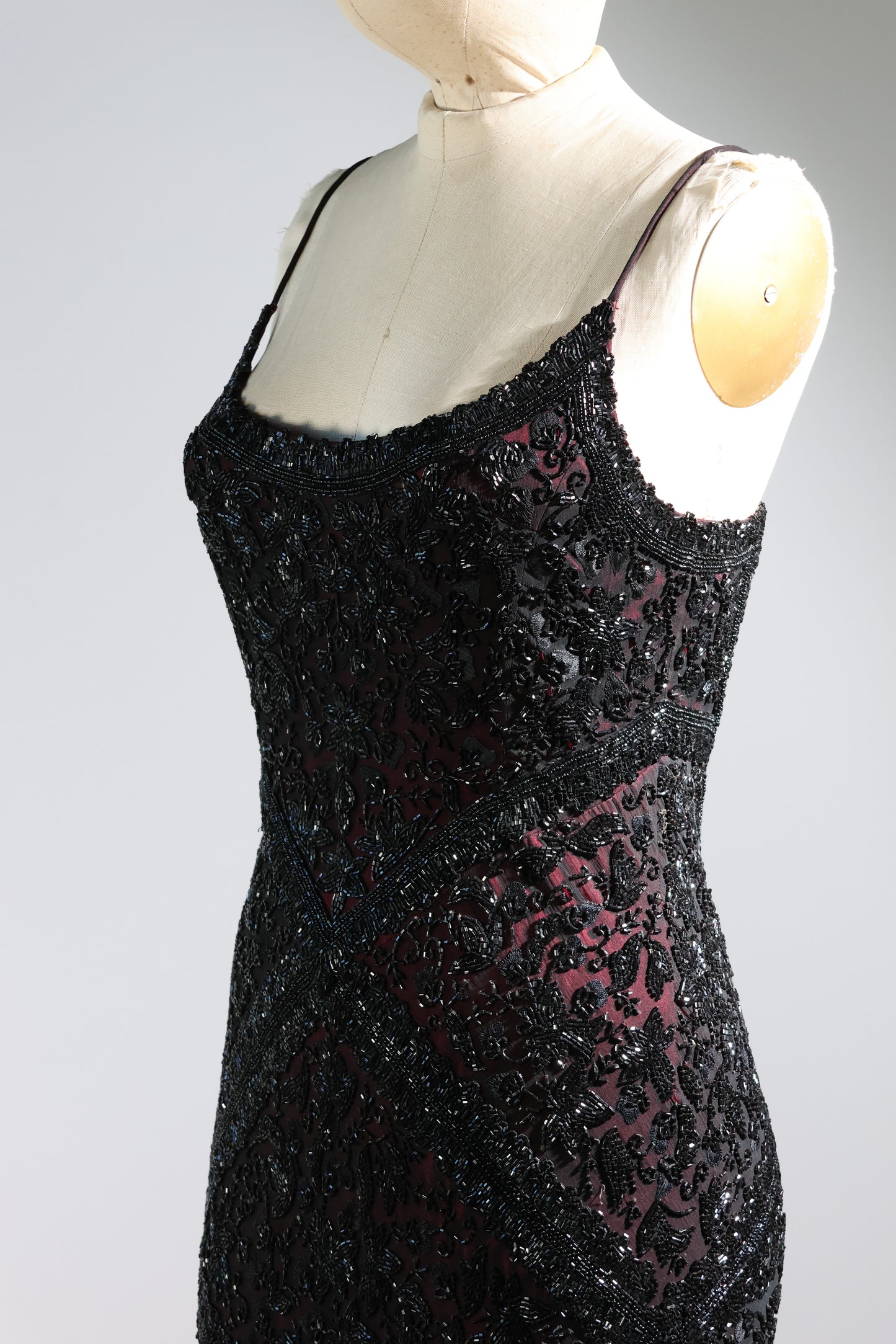 Eavis & Brown Striped Beaded Long Dress 99 - Black / Burgundy