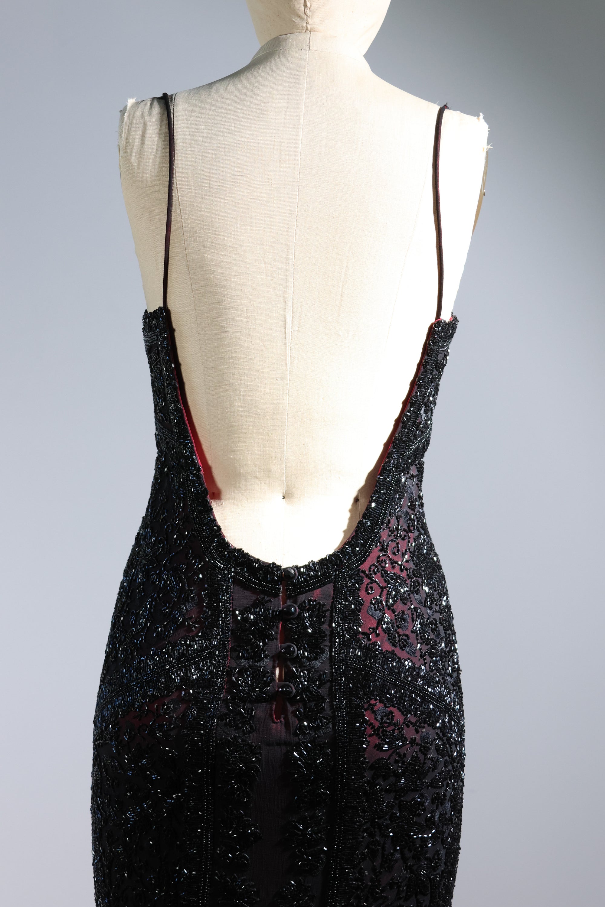 LES HABITUDES Striped Beaded Long Dress 99 — Black / Burgundy