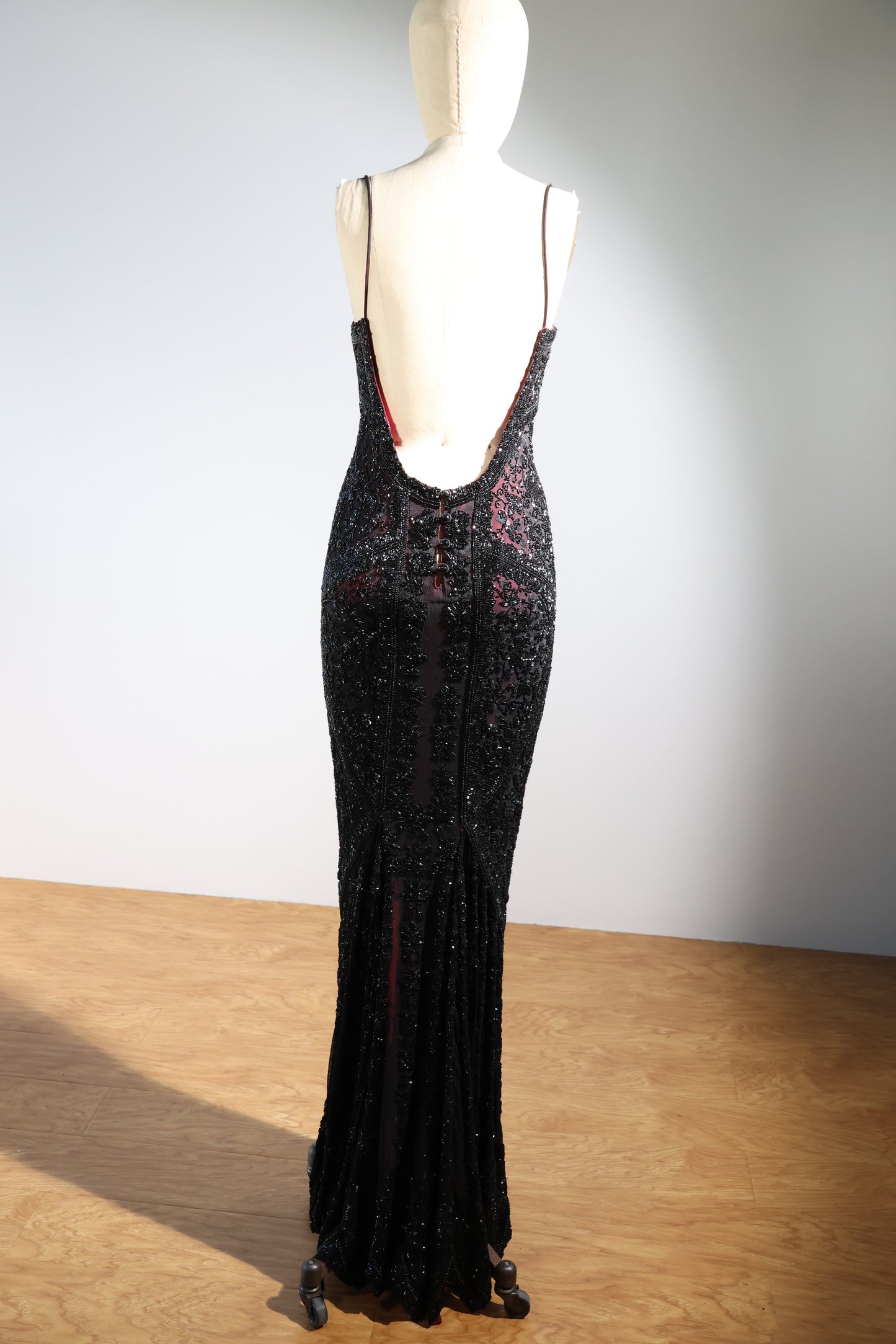 Eavis & Brown Striped Beaded Long Dress 99 - Black / Burgundy