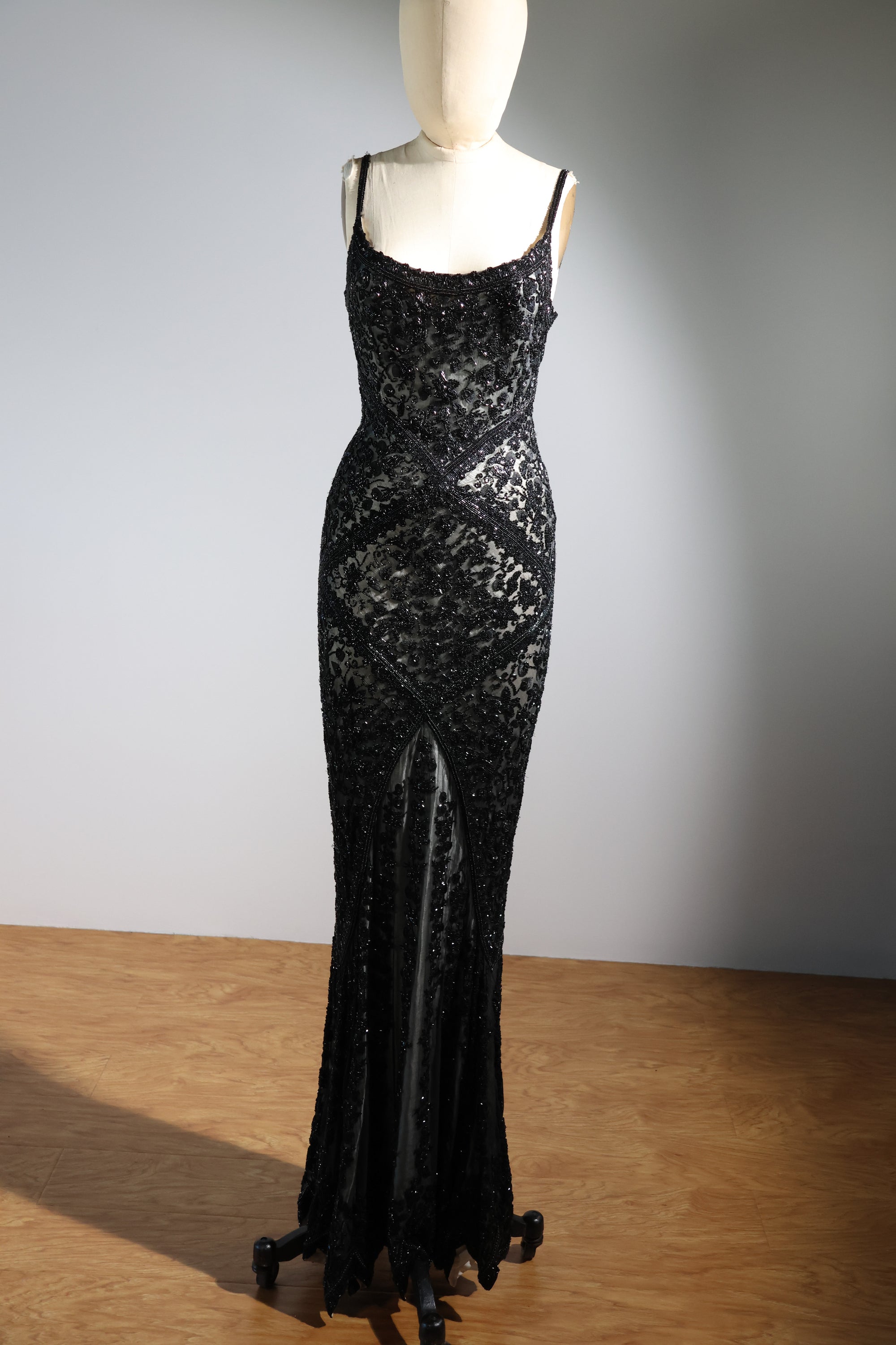 LES HABITUDES Striped Beaded Long Dress 99 — Black / Ivory