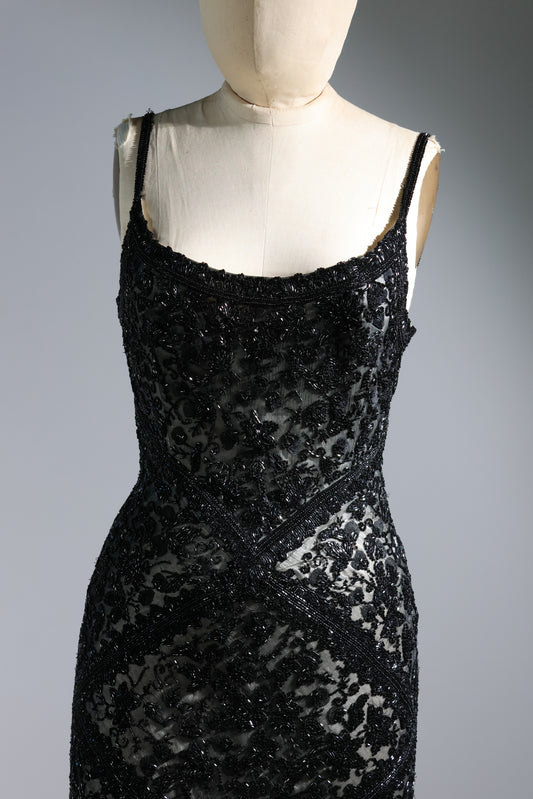 Eavis & Brown Striped Beaded Long Dress 99 - Black / Ivory