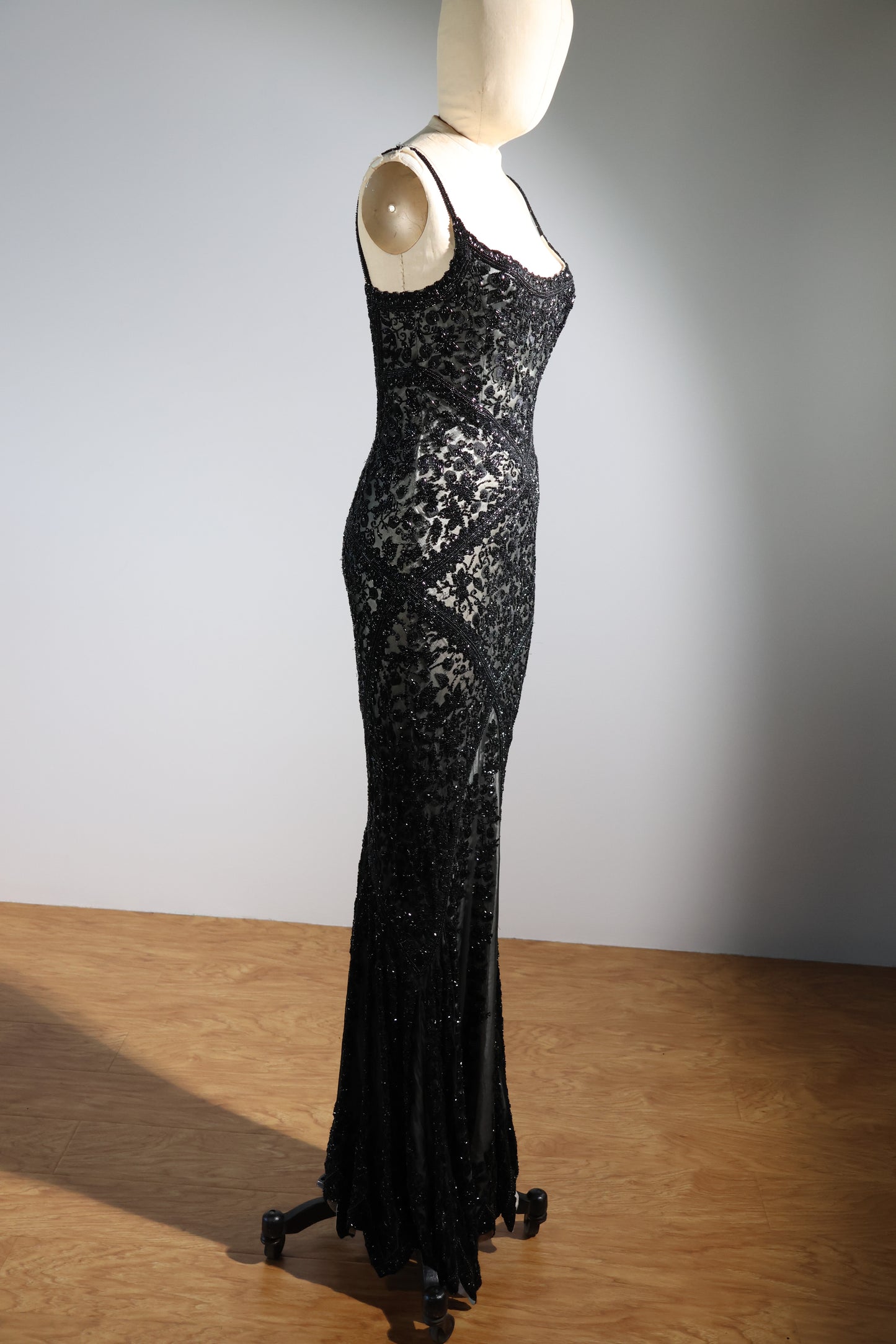 Eavis & Brown Striped Beaded Long Dress 99 - Black / Ivory