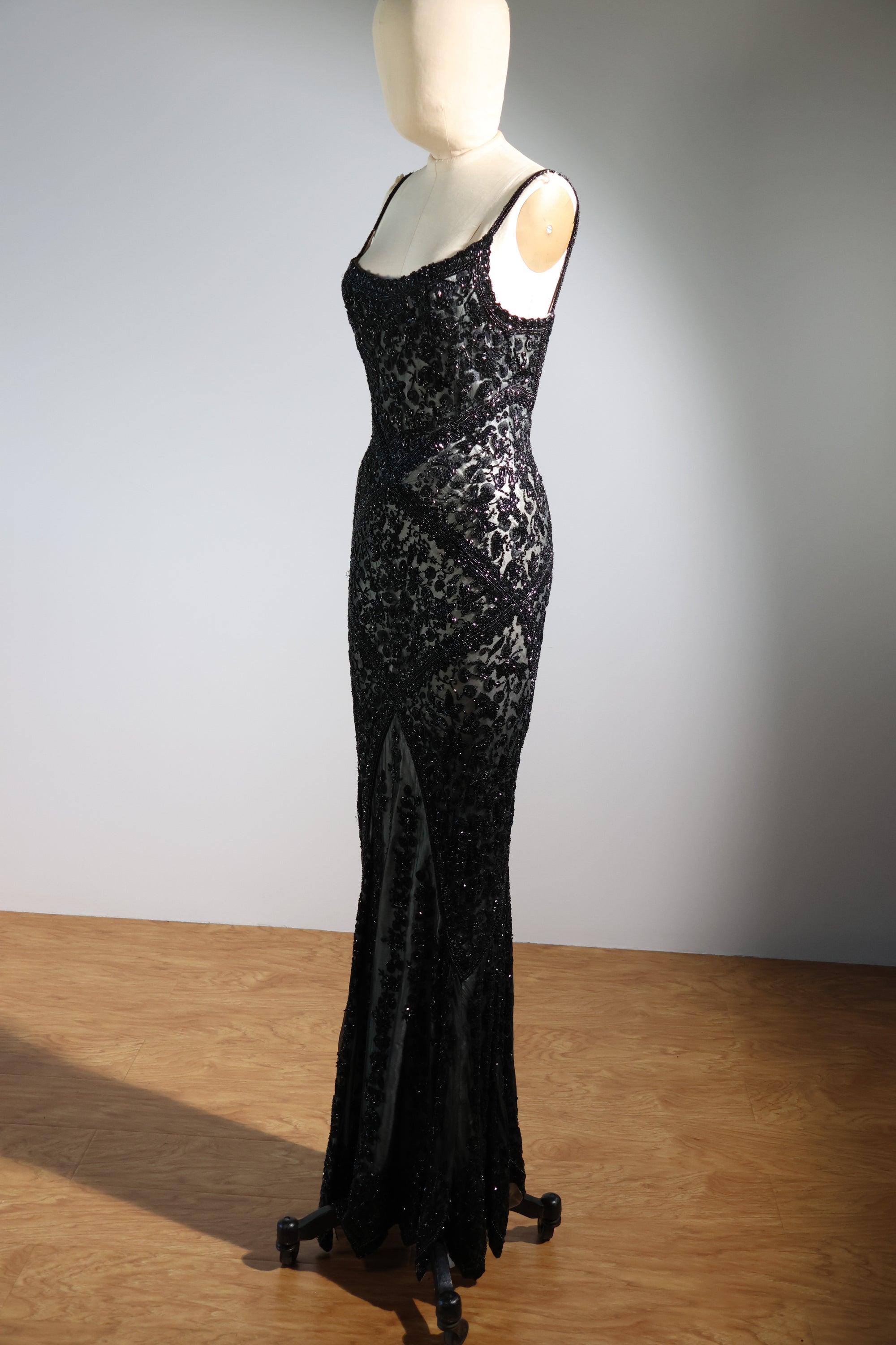 LES HABITUDES Striped Beaded Long Dress 99 — Black / Ivory