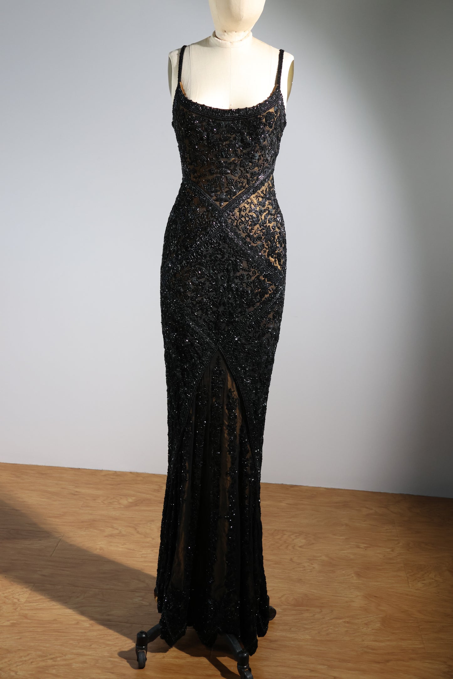 Eavis & Brown Striped Beaded Long Dress 99 - Black / Gold