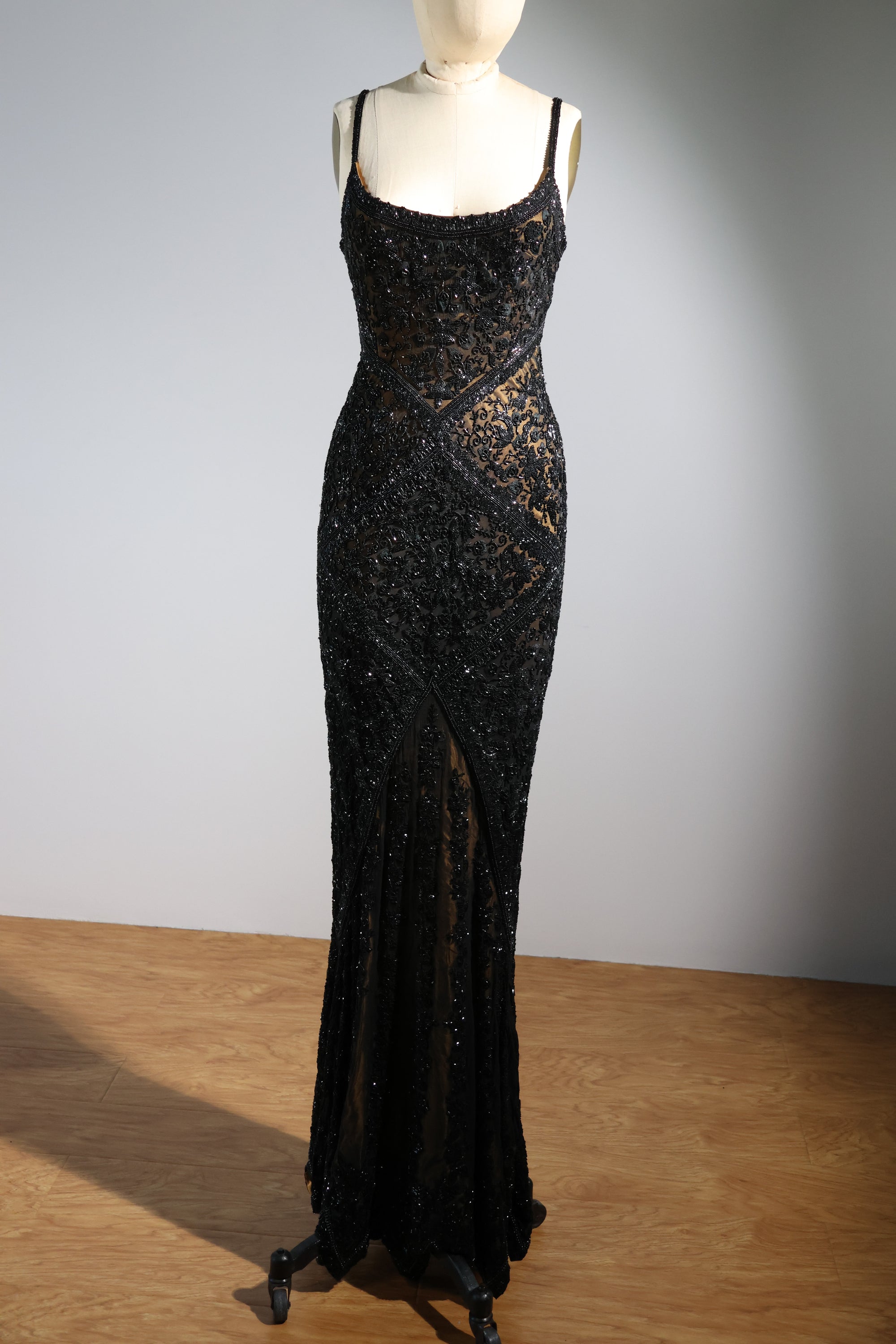 LES HABITUDES Striped Beaded Long Dress 99 — Black / Gold
