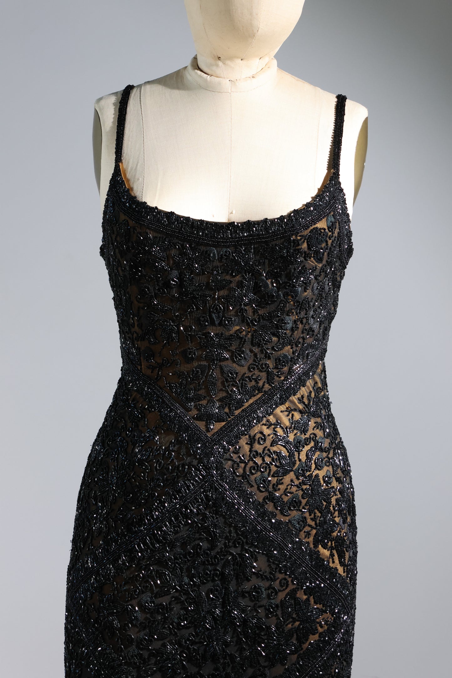 Eavis & Brown Striped Beaded Long Dress 99 - Black / Gold