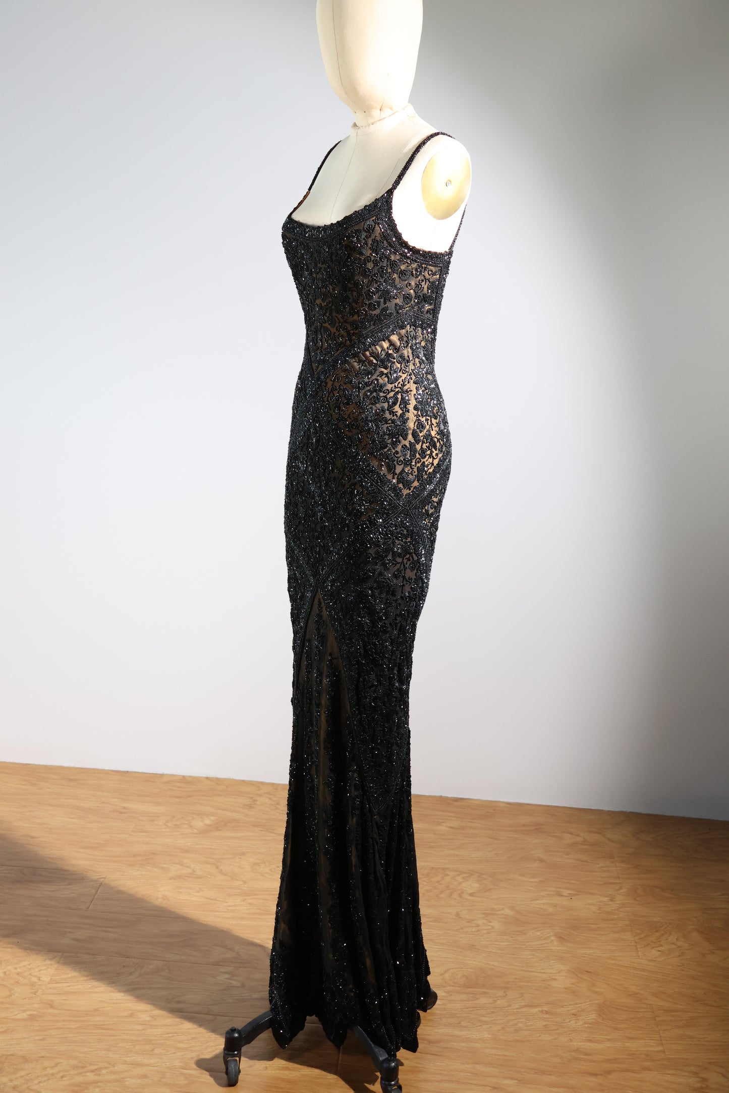 Eavis & Brown Striped Beaded Long Dress 99 - Black / Gold