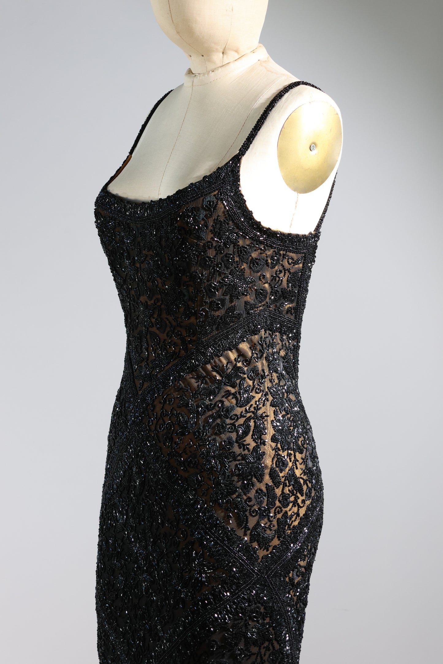 Eavis & Brown Striped Beaded Long Dress 99 - Black / Gold