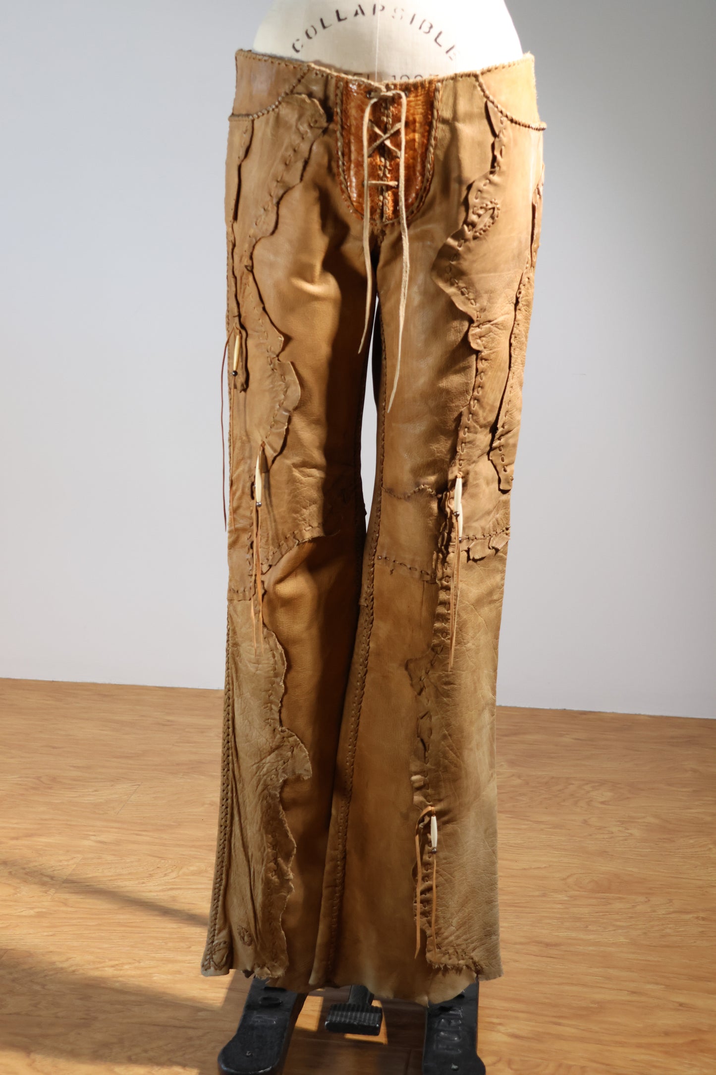 Share Spirit Patched Cow Leather Pants - Natural