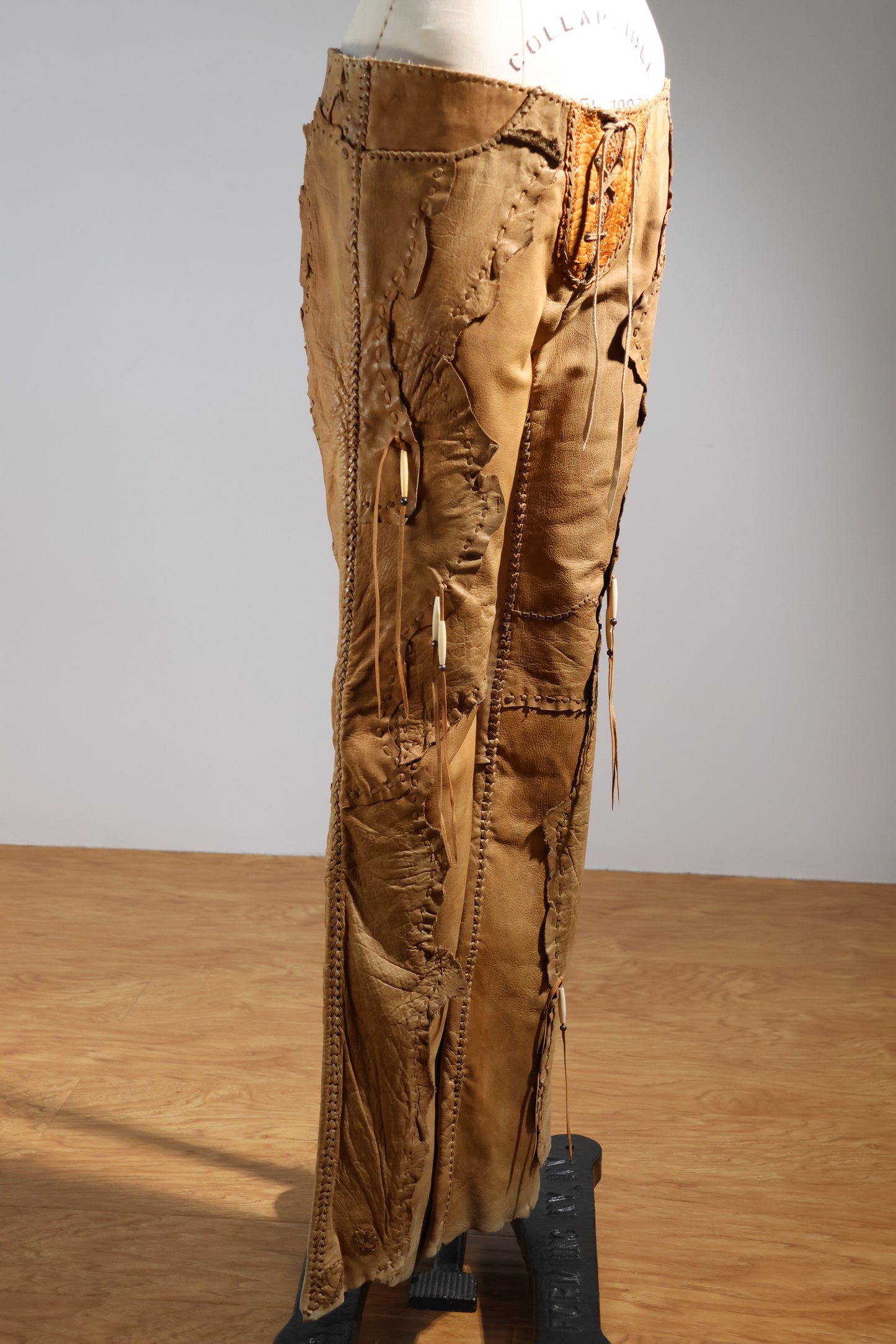 Share Spirit Patched Cow Leather Pants - Natural