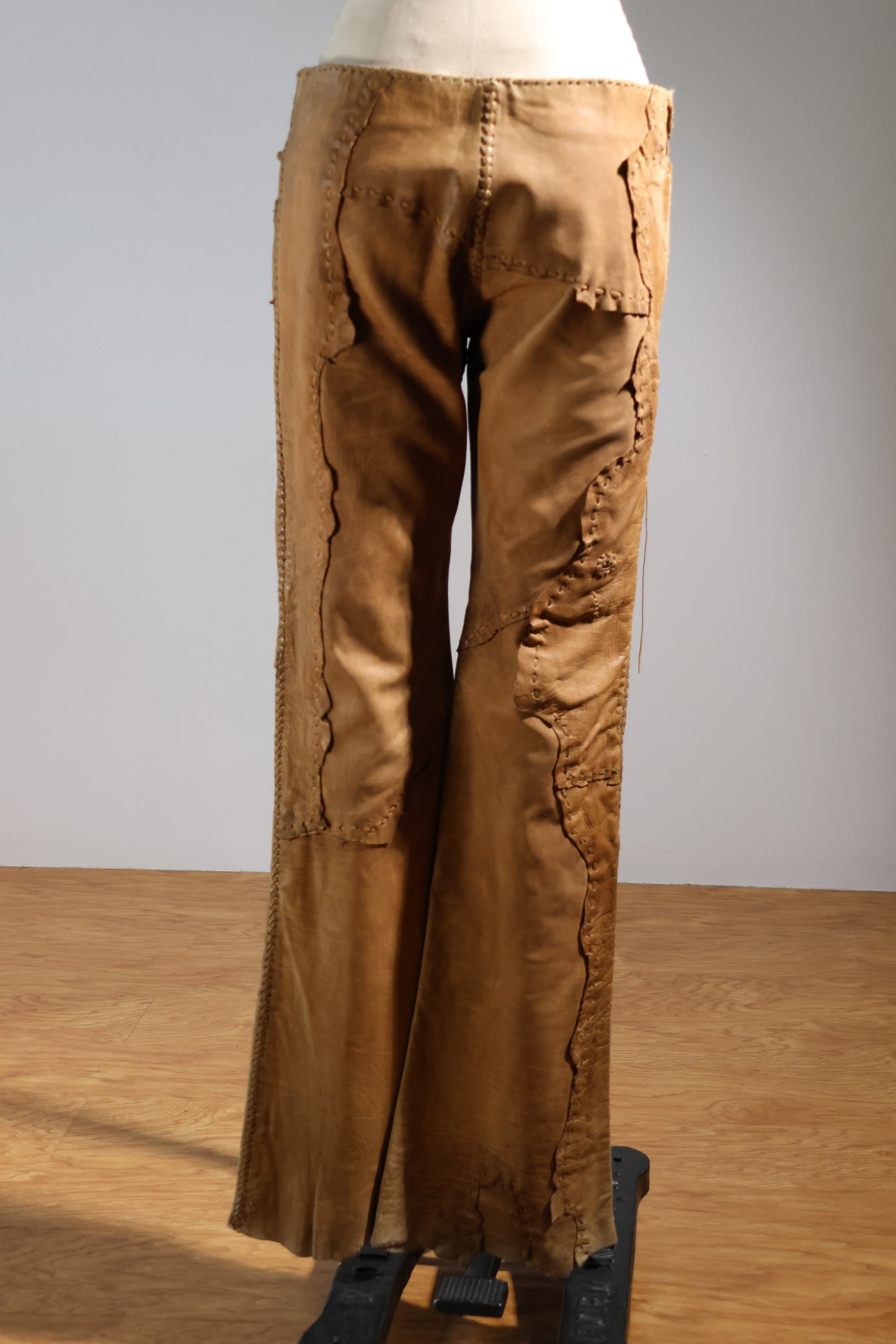 Share Spirit Patched Cow Leather Pants - Natural