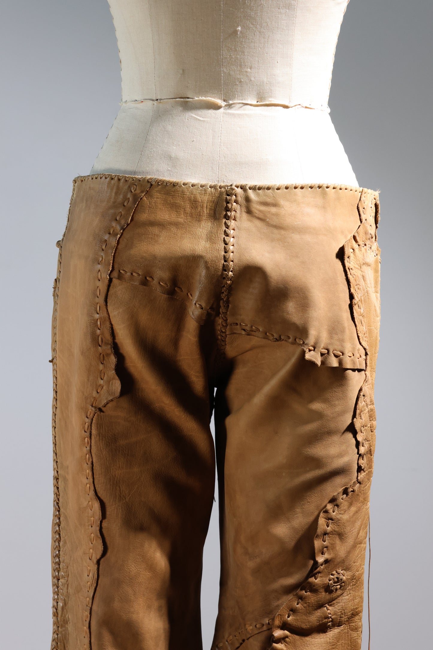 Share Spirit Patched Cow Leather Pants - Natural