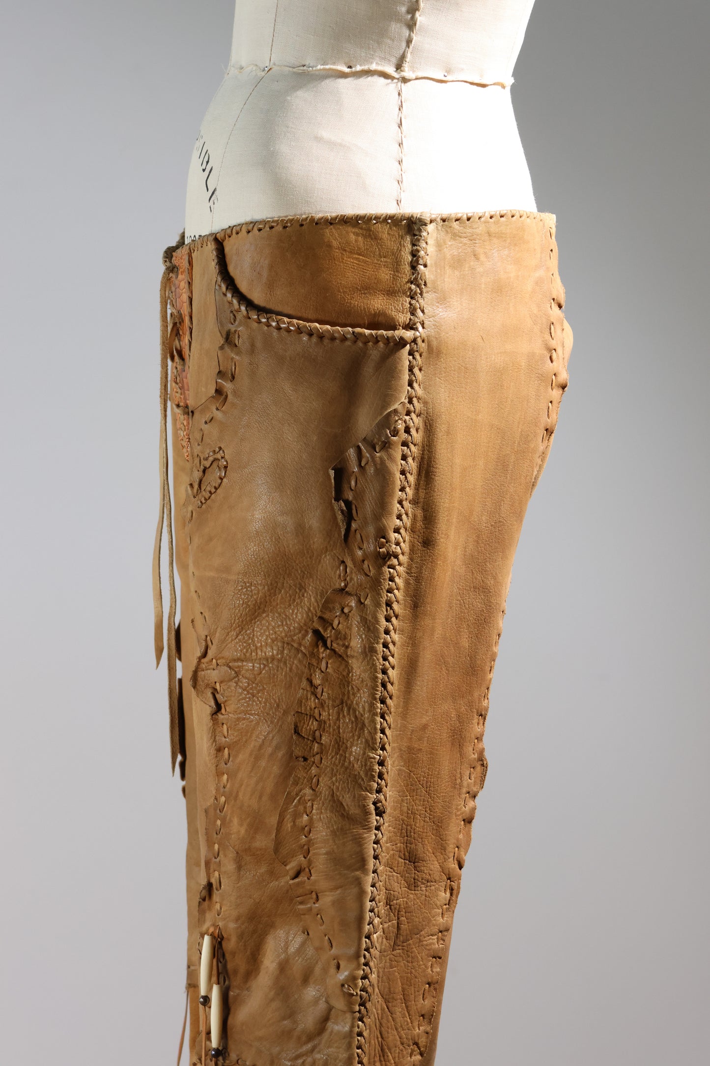 Share Spirit Patched Cow Leather Pants - Natural