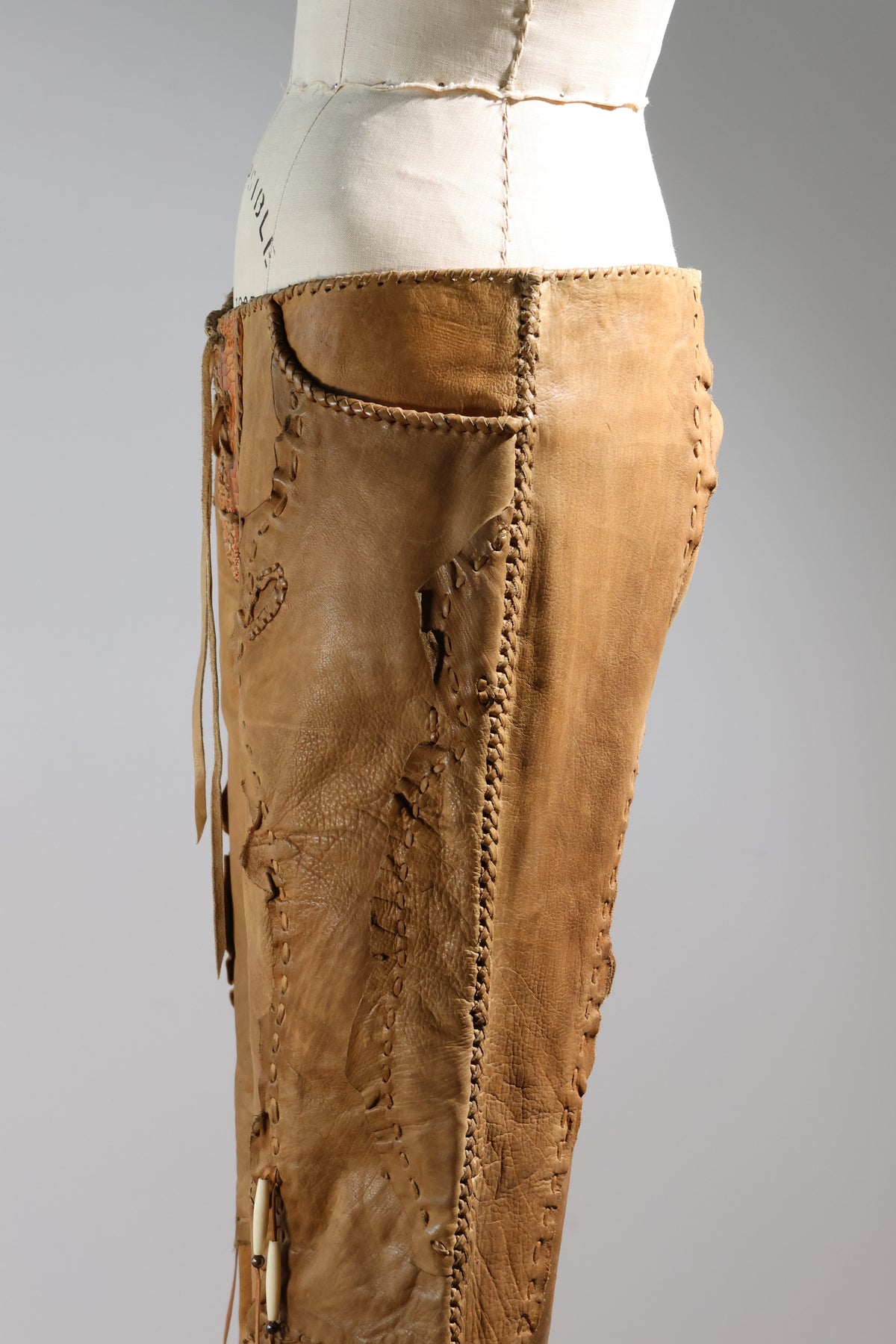 Share Spirit Patched Cow Leather Pants — Natural