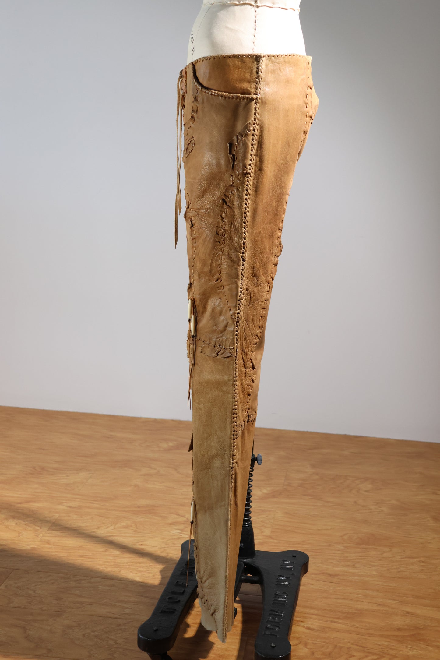 Share Spirit Patched Cow Leather Pants - Natural