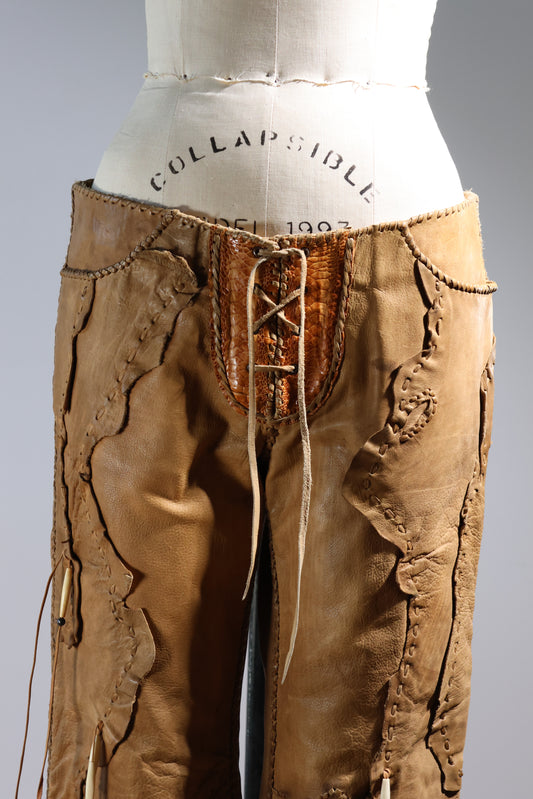 Share Spirit Patched Cow Leather Pants - Natural