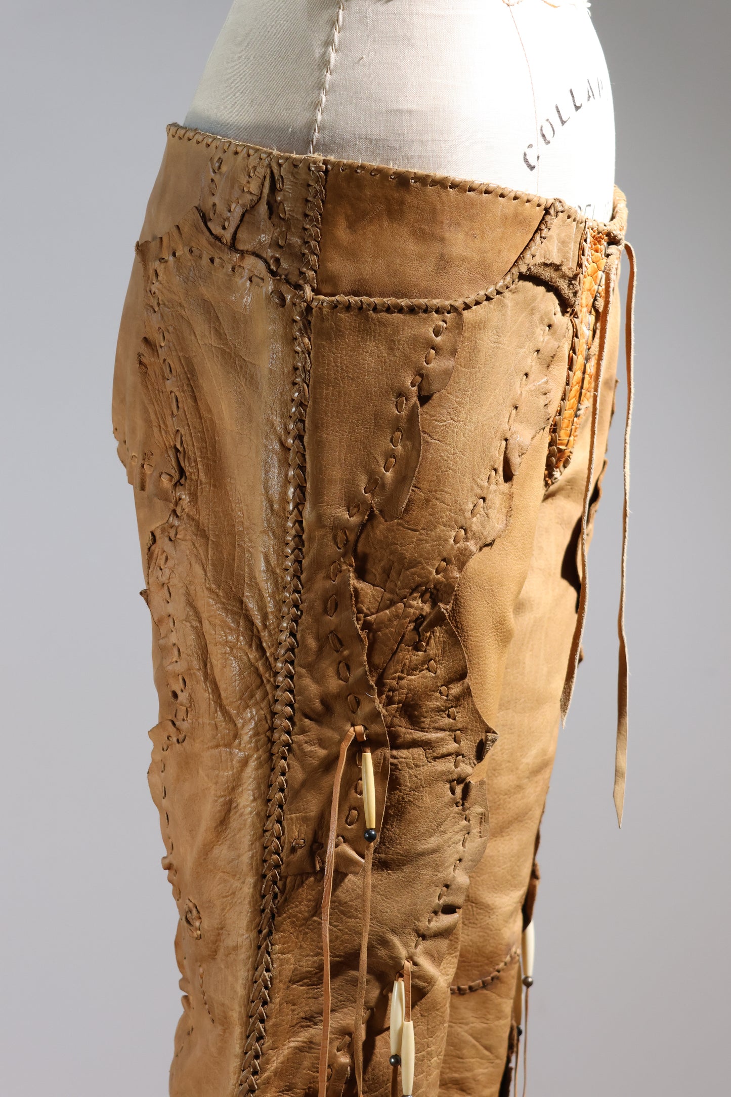 Share Spirit Patched Cow Leather Pants - Natural