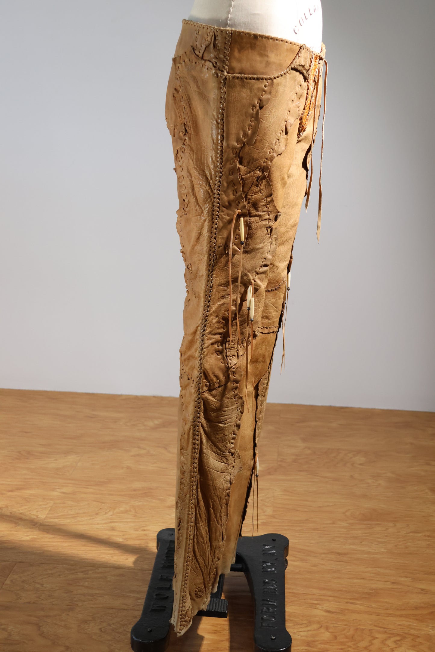 Share Spirit Patched Cow Leather Pants - Natural