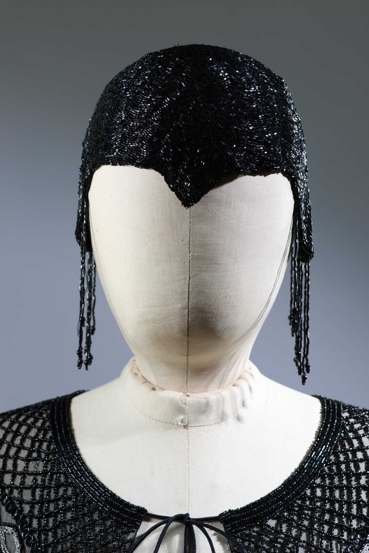 Eavis & Brown Bugle Bead Skull Cap - Black