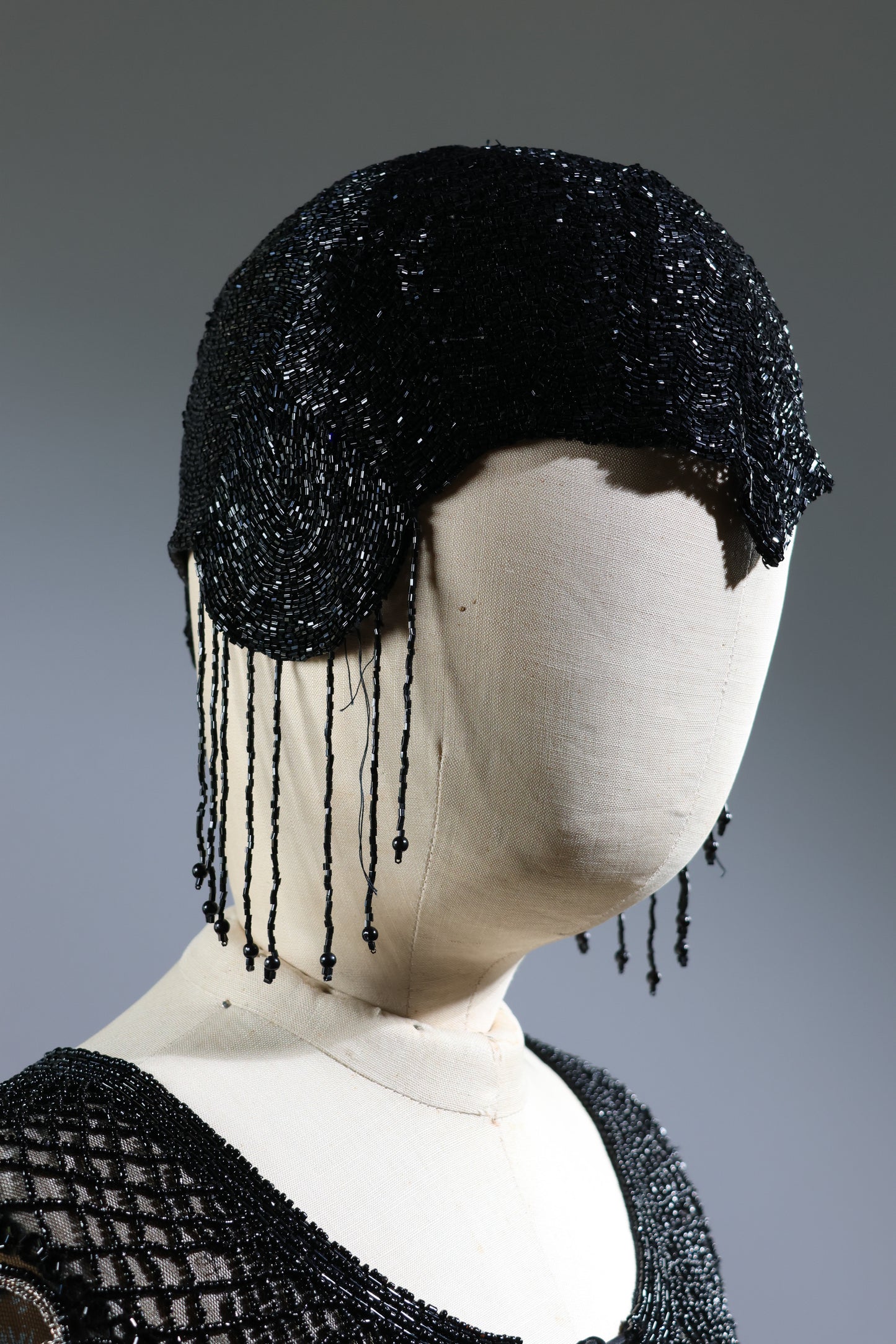 Eavis & Brown Bugle Bead Skull Cap - Black