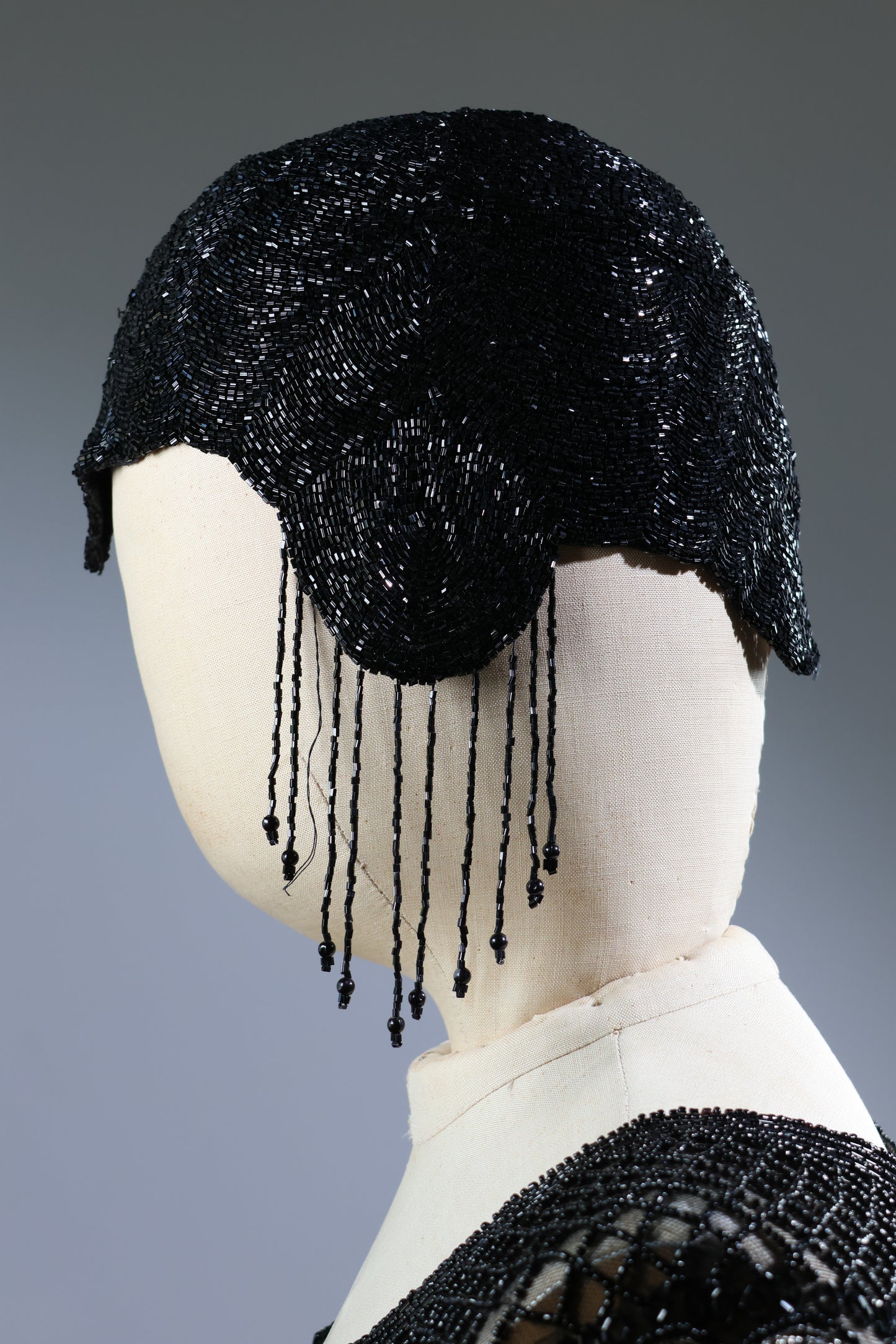 Eavis & Brown Bugle Bead Skull Cap - Black