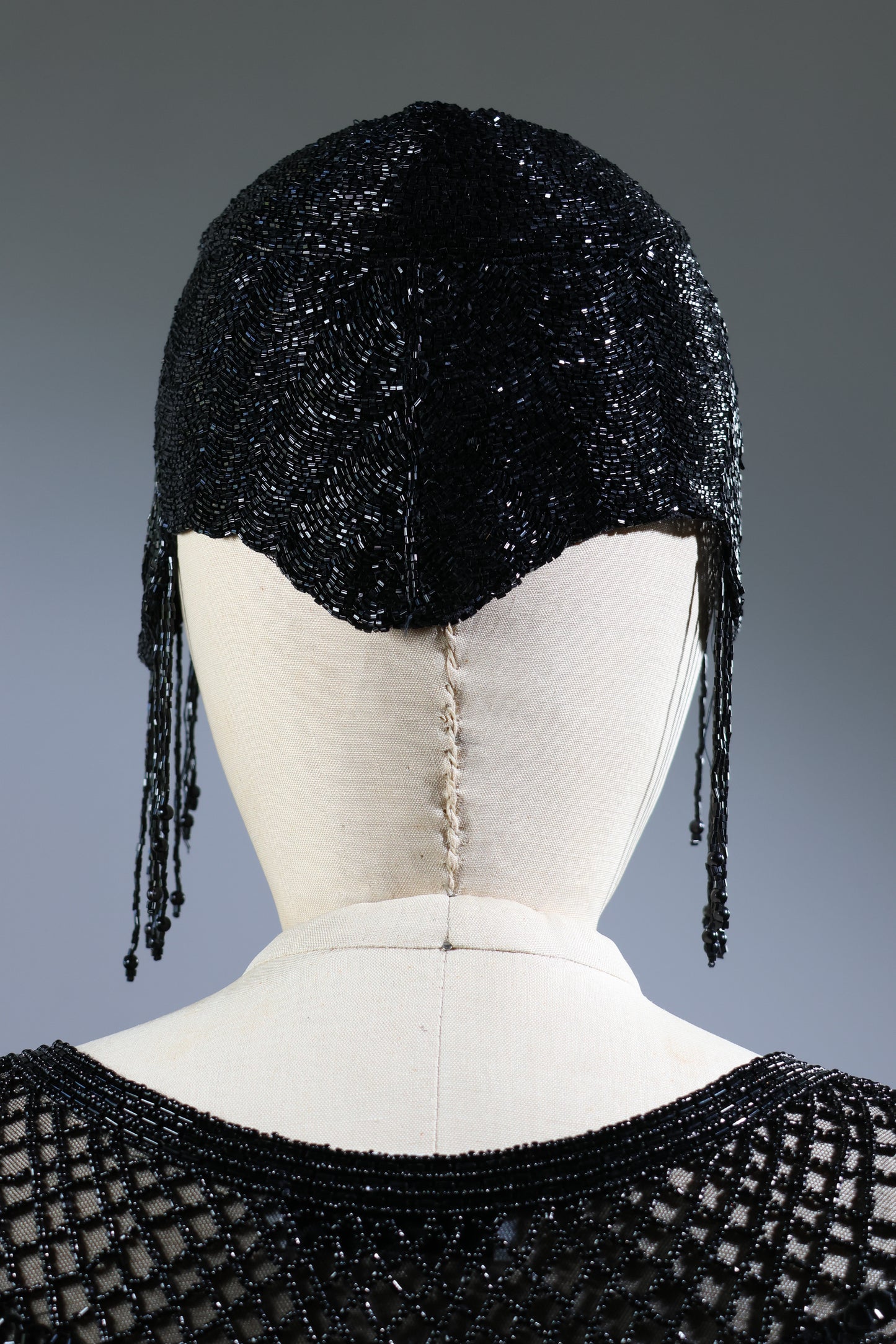 Eavis & Brown Bugle Bead Skull Cap - Black