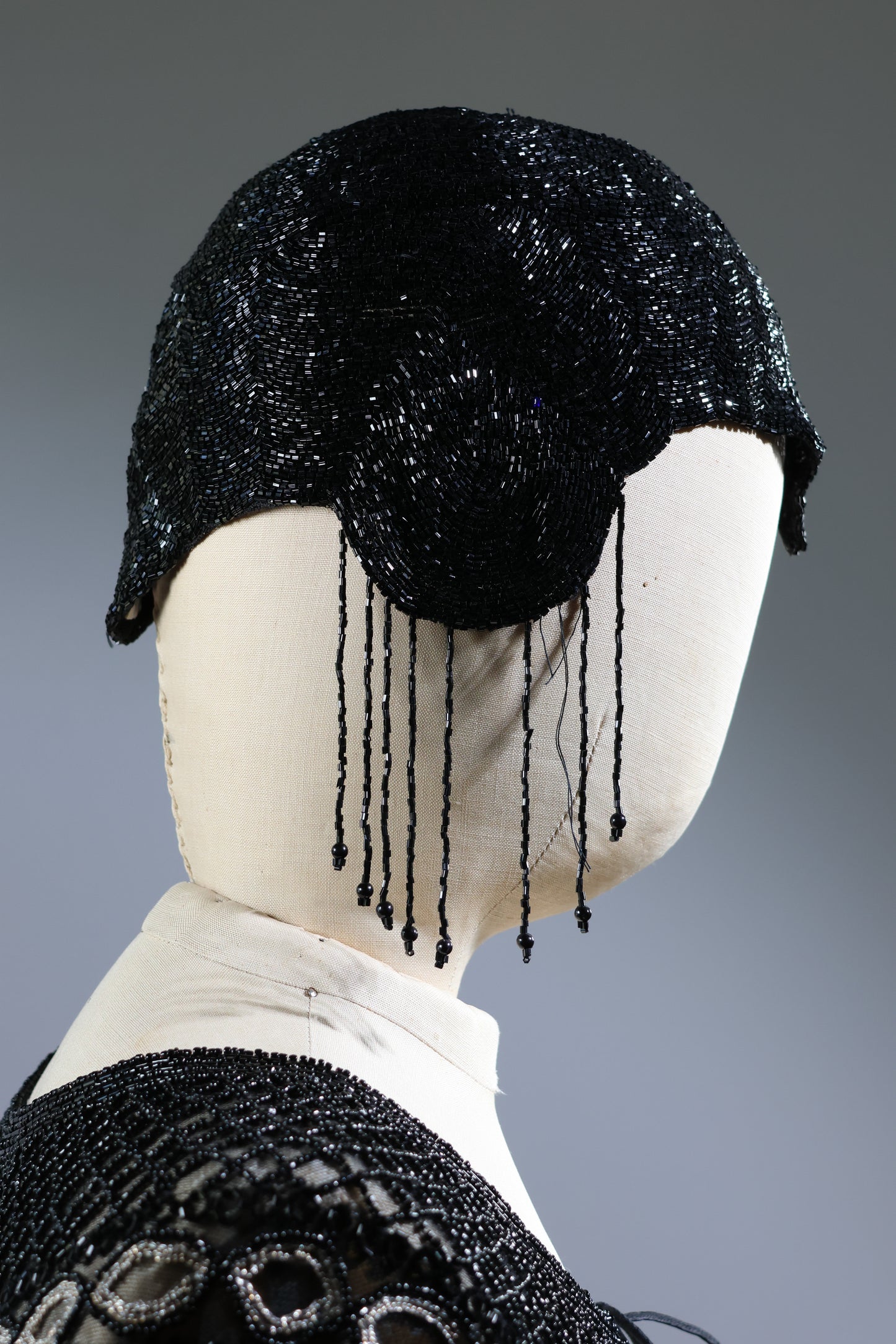 Eavis & Brown Bugle Bead Skull Cap - Black