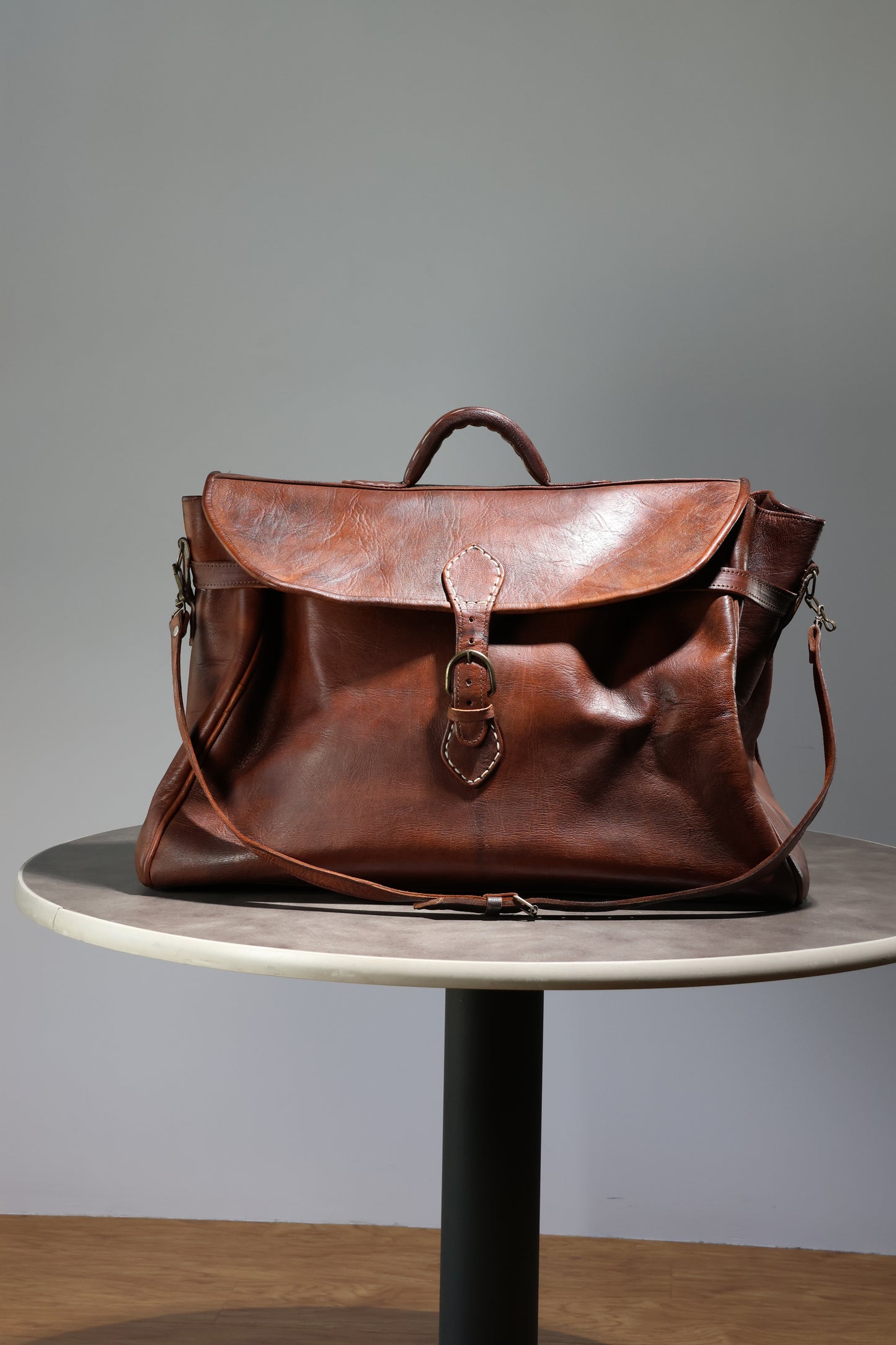 Large Hand Sewn Camel Leather Travel Bag
