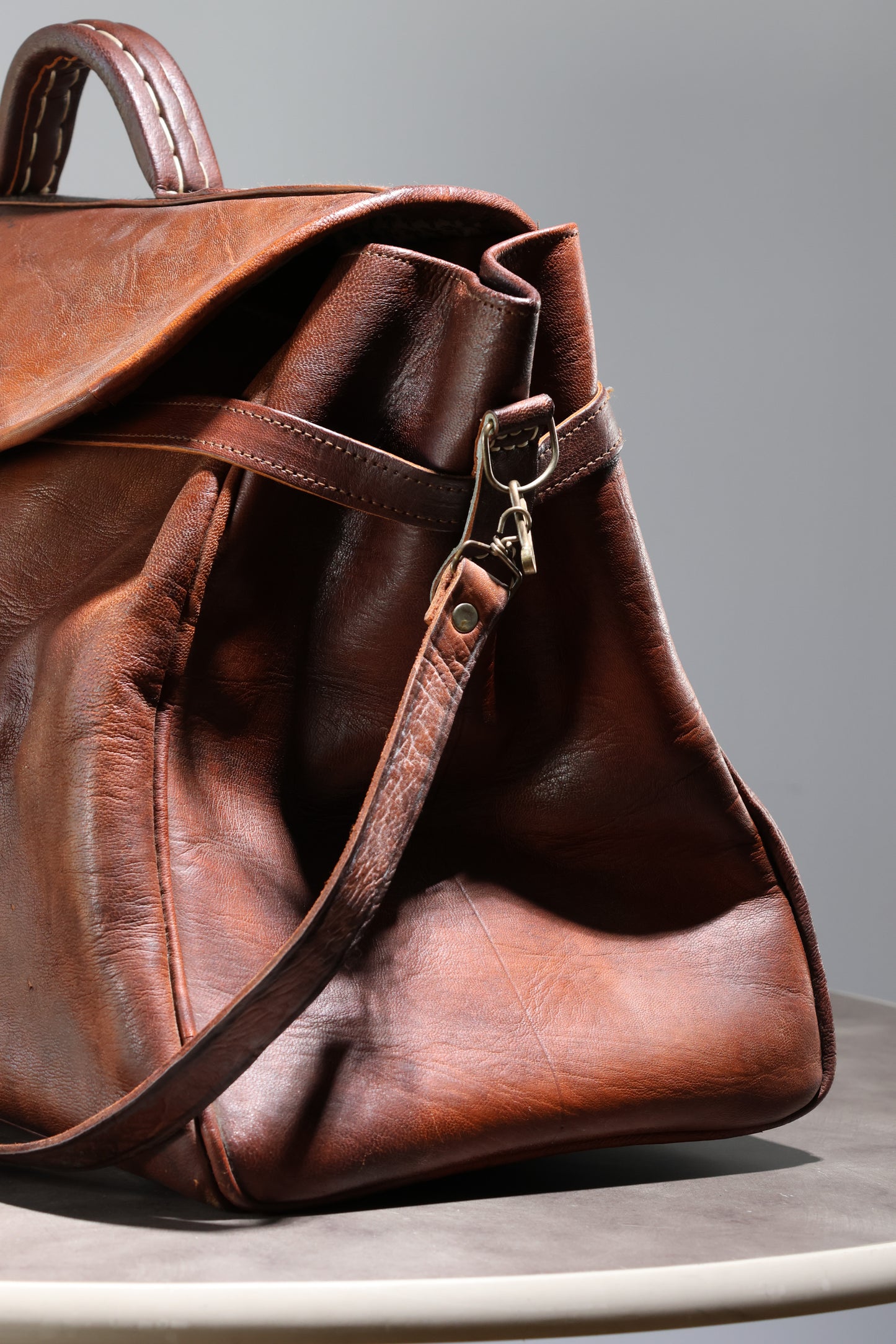 Large Hand Sewn Camel Leather Travel Bag
