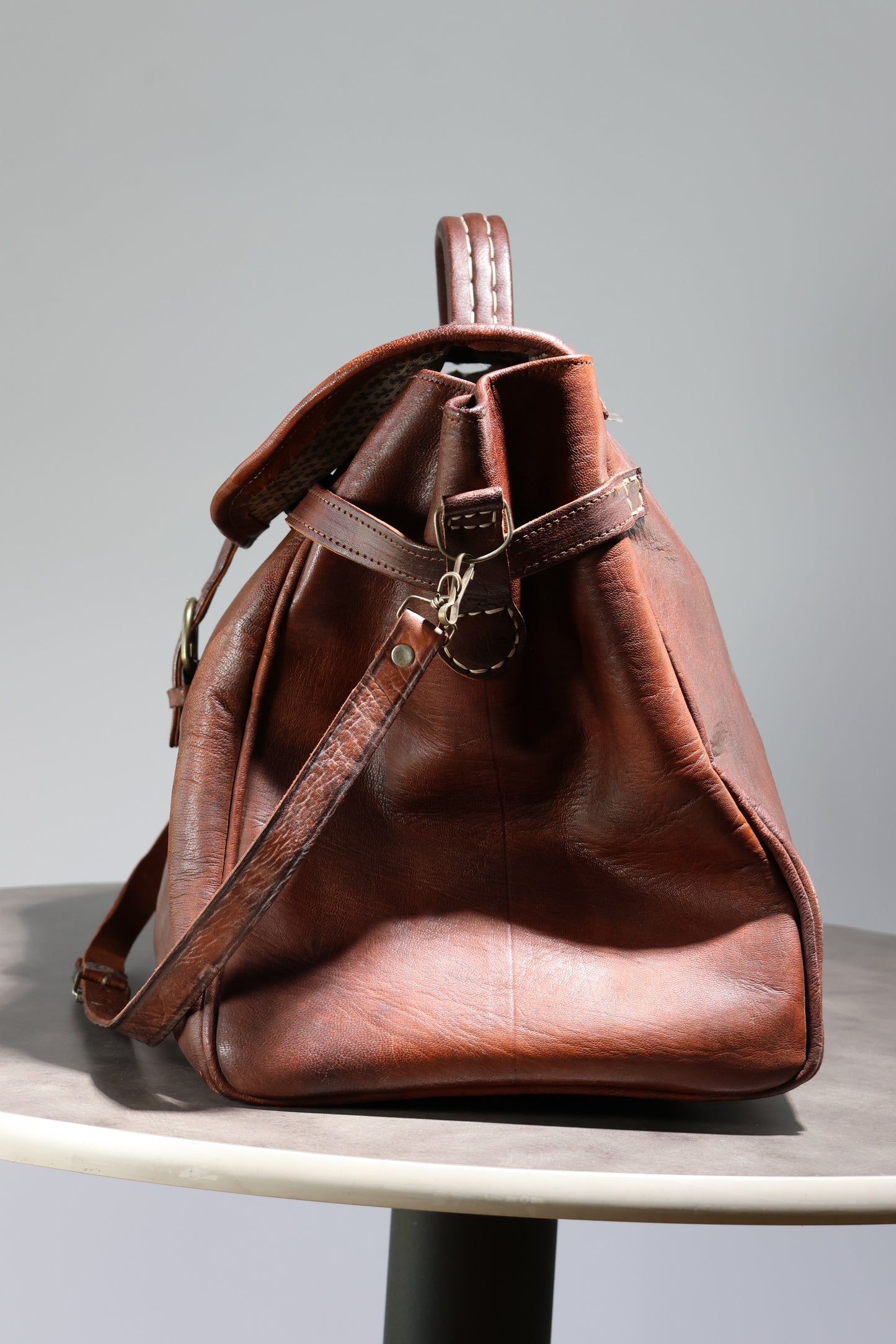 Large Hand Sewn Camel Leather Travel Bag
